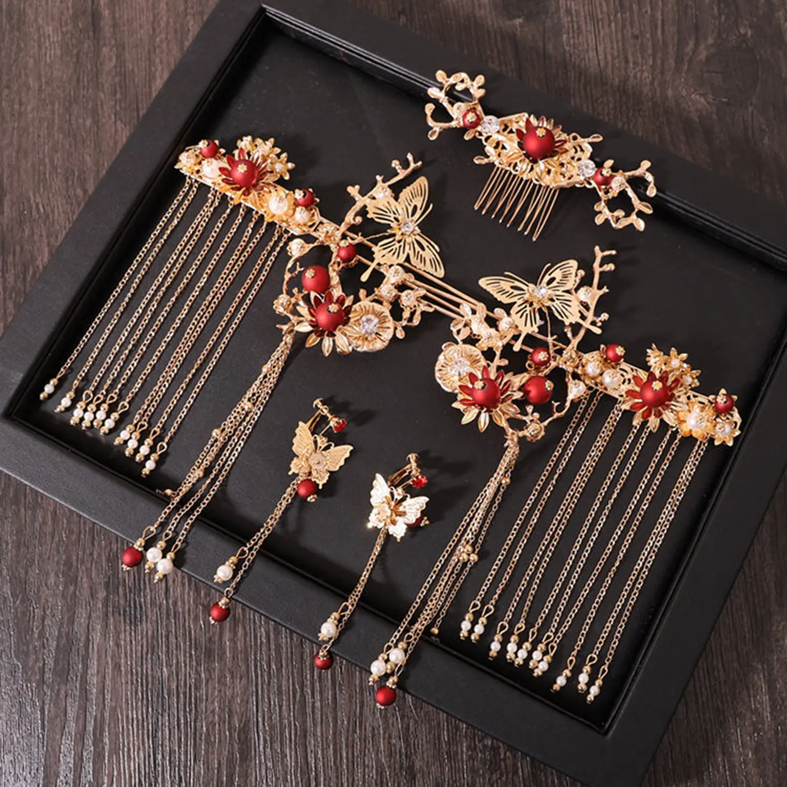 Ancient Style Hairpin Set Vintage Chinese Tassel Hair Stick For Women Simple Wedding Phoenix Crown Exquisite Hair Accessories