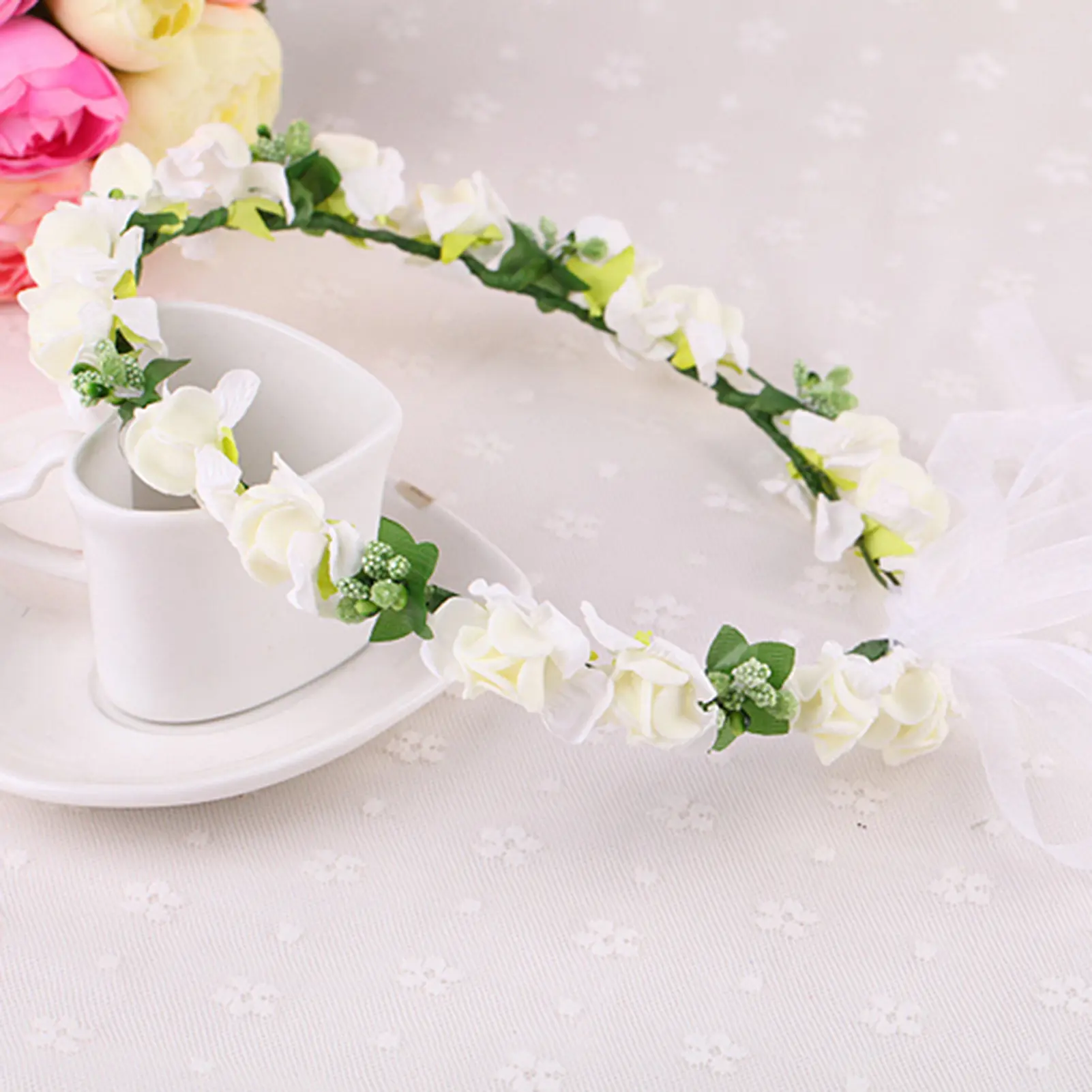 Bohemian Style Flower Crown For Women Handmade Gauze Flora Headband Sweet Romantic Hair Accessories Girls Photography Props 1pc