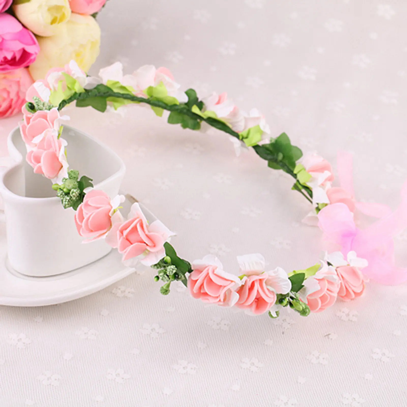 Bohemian Style Flower Crown For Women Handmade Gauze Flora Headband Sweet Romantic Hair Accessories Girls Photography Props 1pc