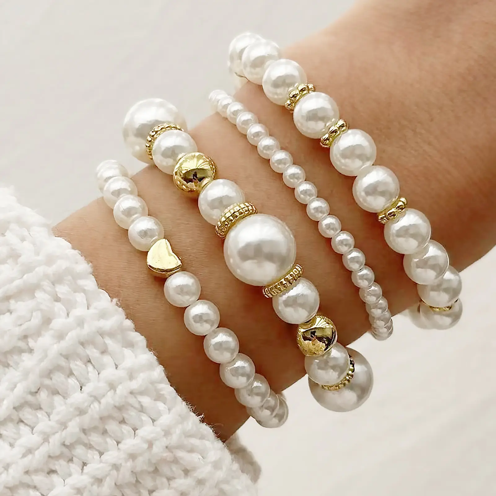 4pcs Pearl Bead Bracelet For Women Summer Beach Irregular Bead Stacking Chain Bracelet Girls Fashion Jewelry Hand Accessories