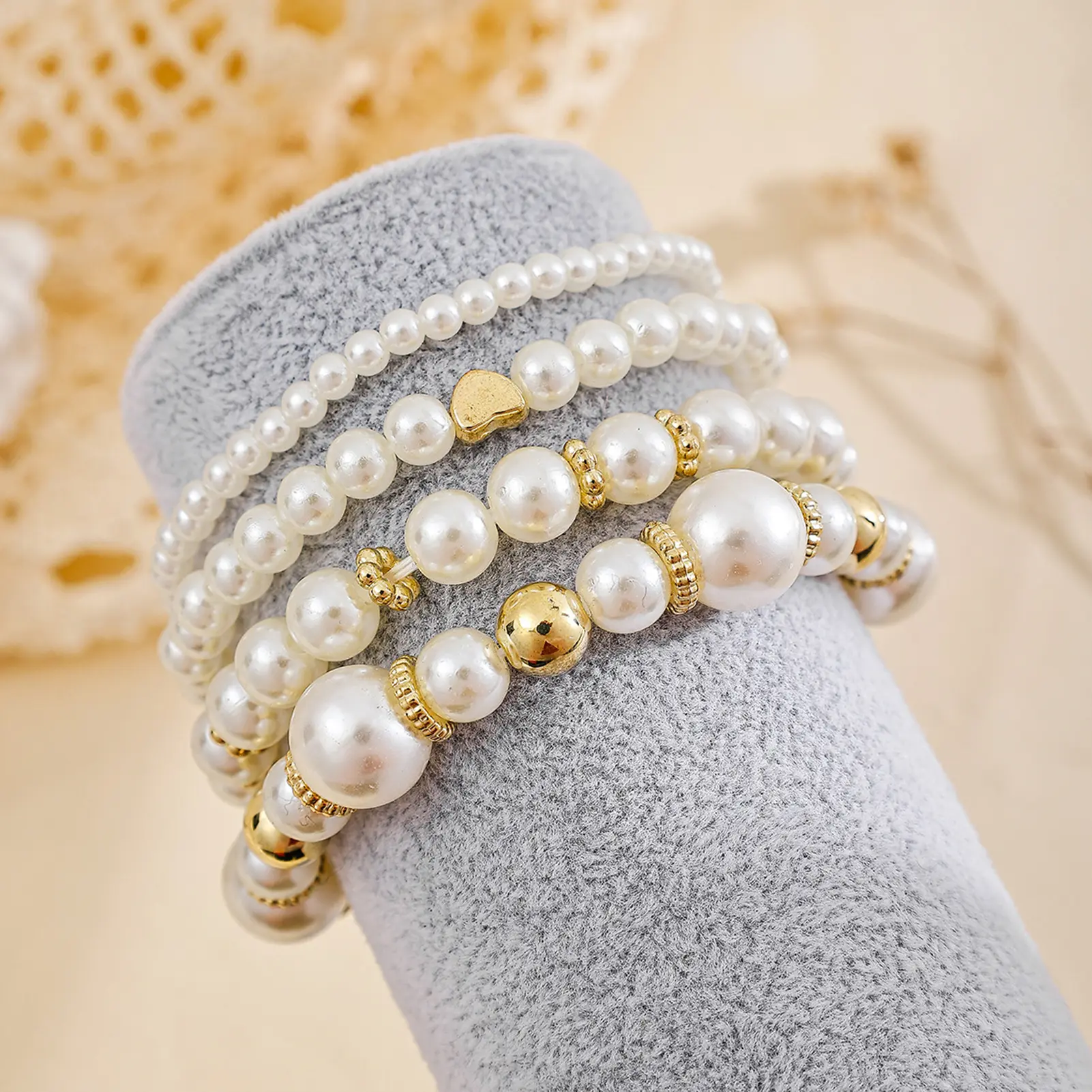 4pcs Pearl Bead Bracelet For Women Summer Beach Irregular Bead Stacking Chain Bracelet Girls Fashion Jewelry Hand Accessories