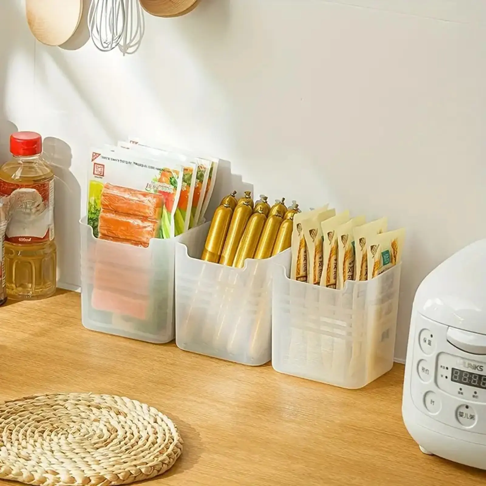 3pcs Kitchen Storage Basket 10*11*8.5cm Refrigerator Side Organizer Box For Food Condiment Spice Fruit Multifunction Storage Box