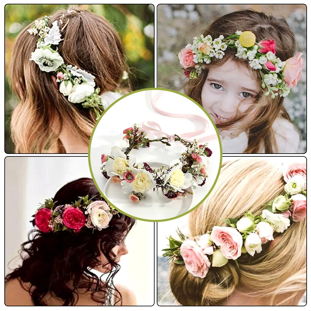 Elegant Flower Crown For Women Artificial Simulated Floral Garland Headband Travel Photography Hair Accessories Creative Hairpin