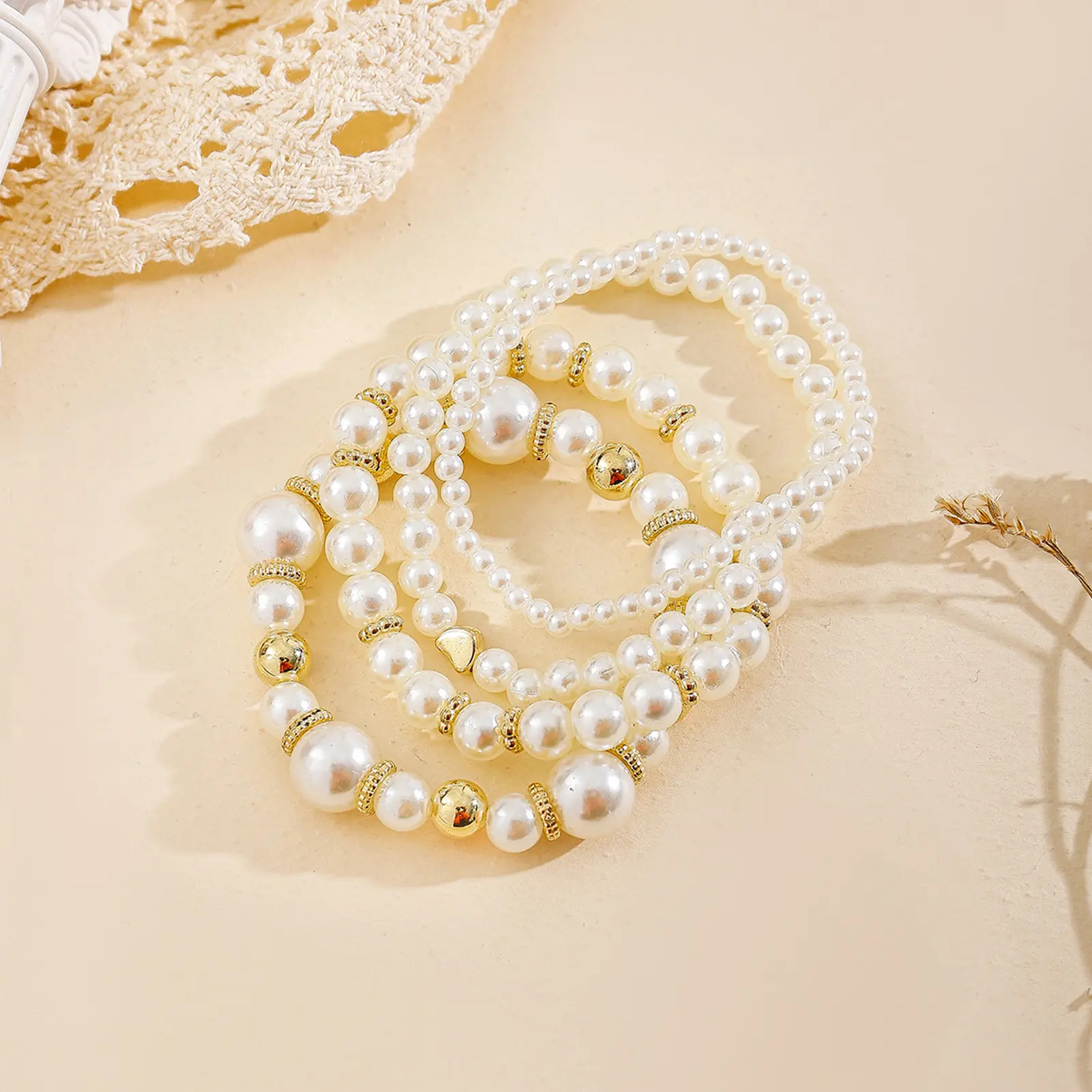 4pcs Pearl Bead Bracelet For Women Summer Beach Irregular Bead Stacking Chain Bracelet Girls Fashion Jewelry Hand Accessories