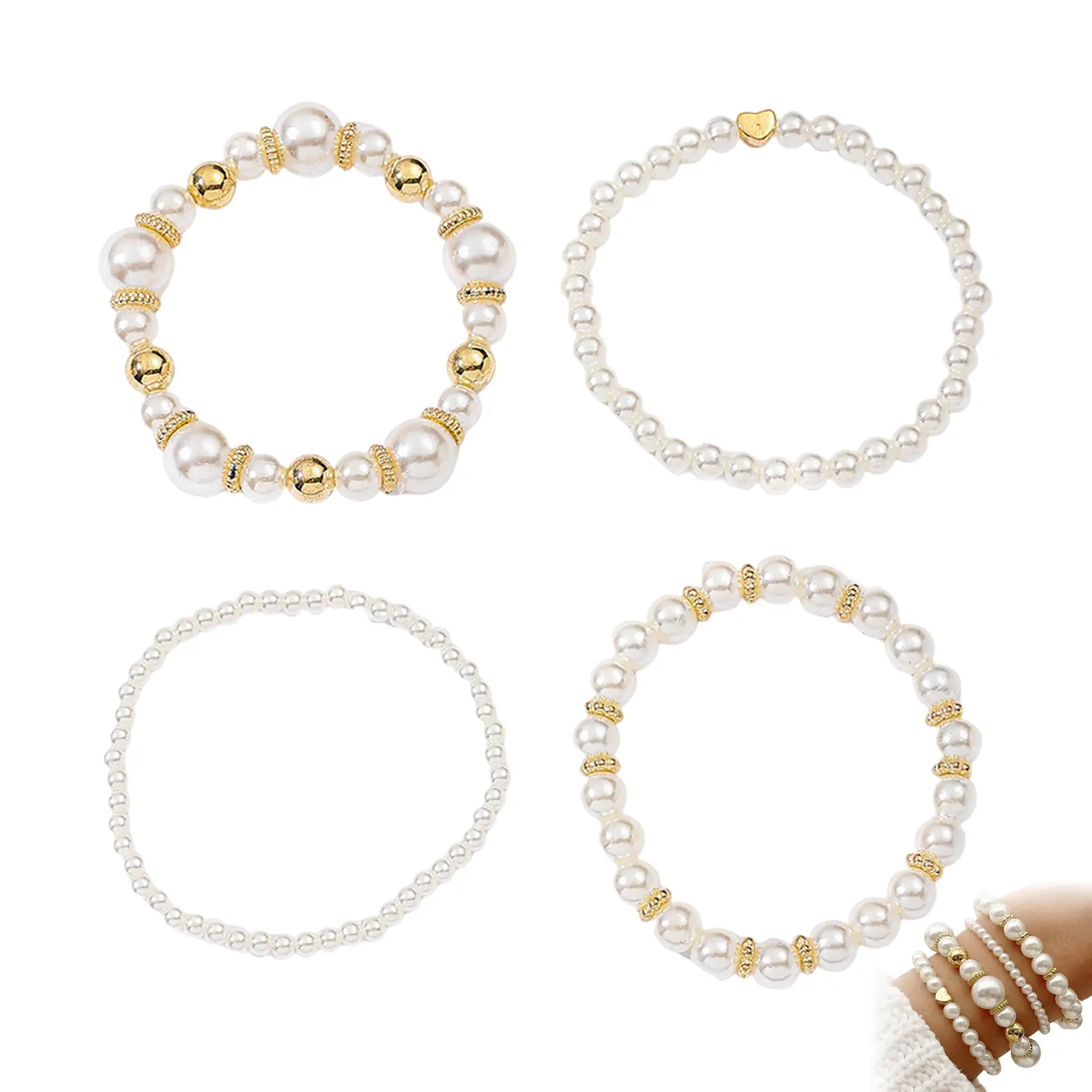 4pcs Pearl Bead Bracelet For Women Summer Beach Irregular Bead Stacking Chain Bracelet Girls Fashion Jewelry Hand Accessories