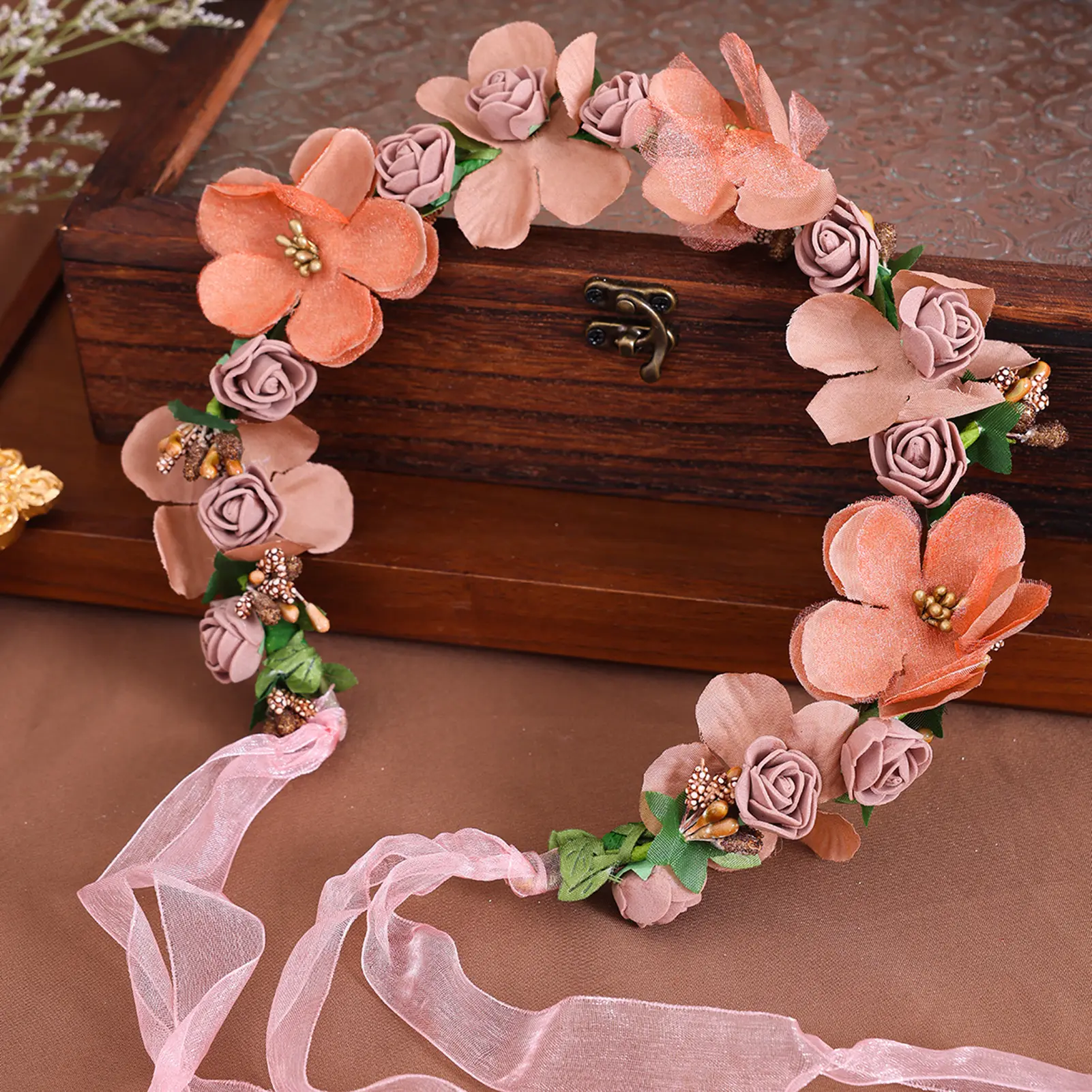Forest Style Sweety Flower Crown For Women Artificial Simulated Floral Wreath Hairband Outdoor Photography Hair Accessories