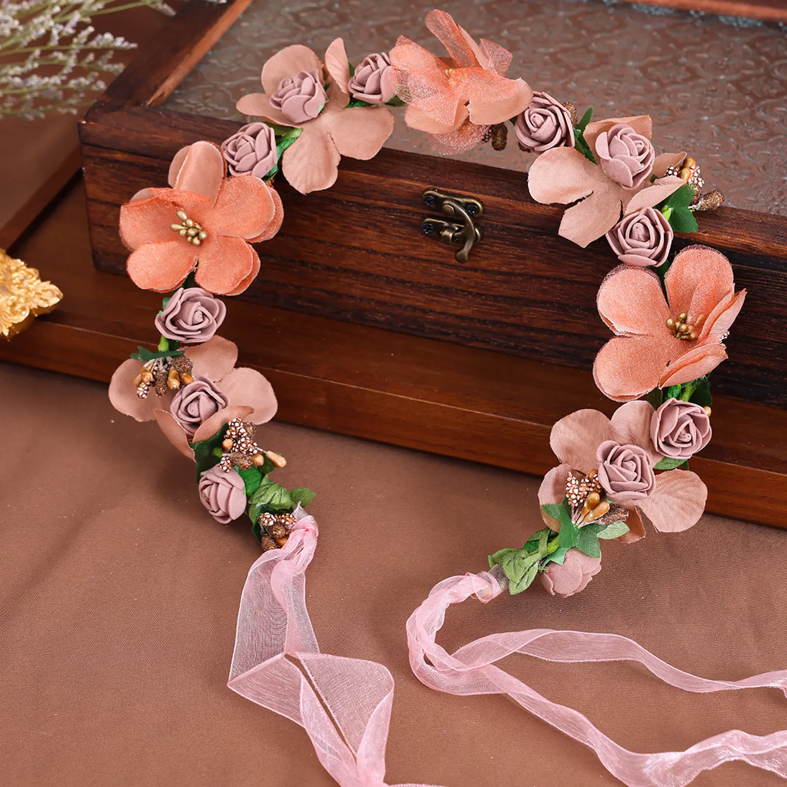 Forest Style Sweety Flower Crown For Women Artificial Simulated Floral Wreath Hairband Outdoor Photography Hair Accessories