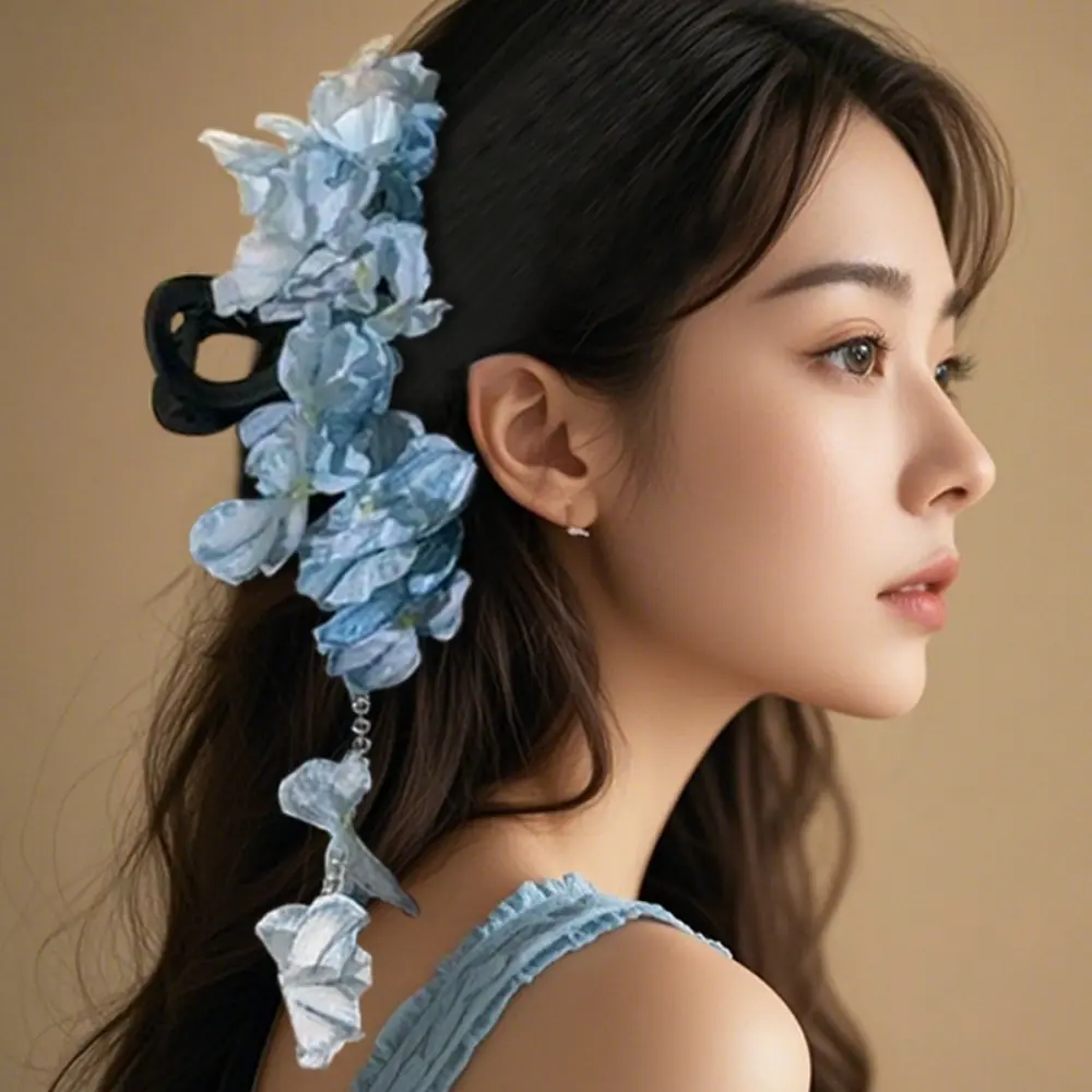 New Trendy Hawaiian Flower Hair Claw Clip For Women Elegant Gauze Begonia Pearl Shark Gripper Clips Jewelry Hair Accessories