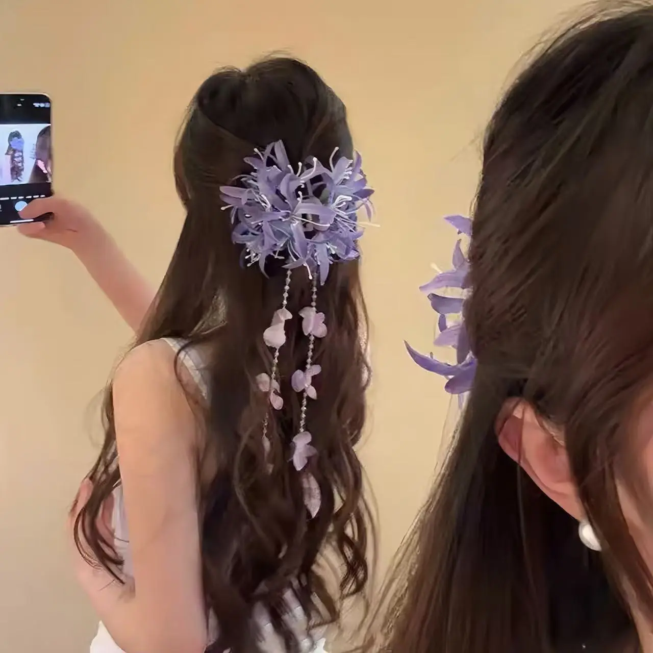 New Trendy Hawaiian Flower Hair Claw Clip For Women Elegant Gauze Begonia Pearl Shark Gripper Clips Jewelry Hair Accessories