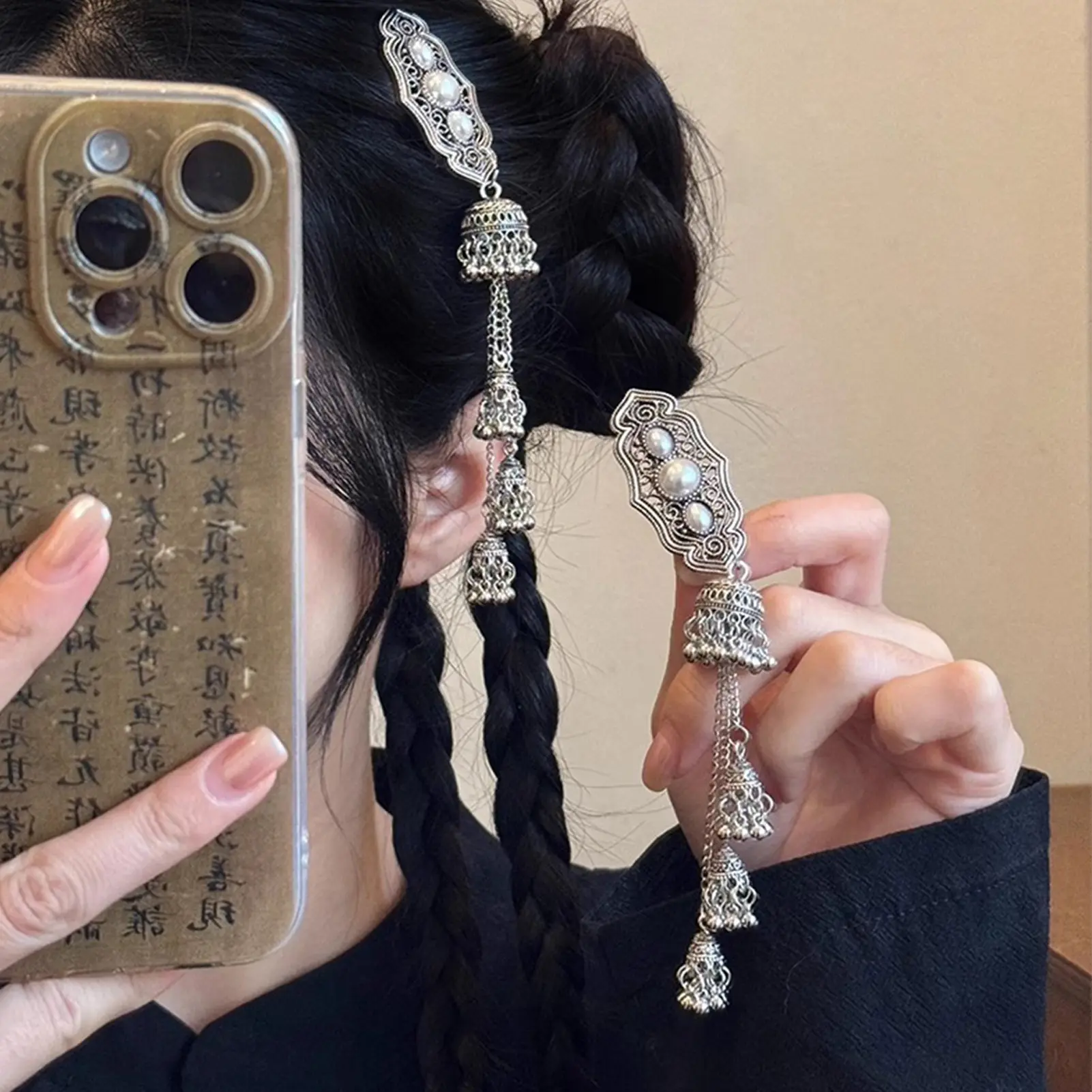 Ethnic Style Bell Hair Clip For Women Elegant Vintage Chinese Tassel Hair Clip Girls Trendy Turquoise Hair Clip Hair Accessories