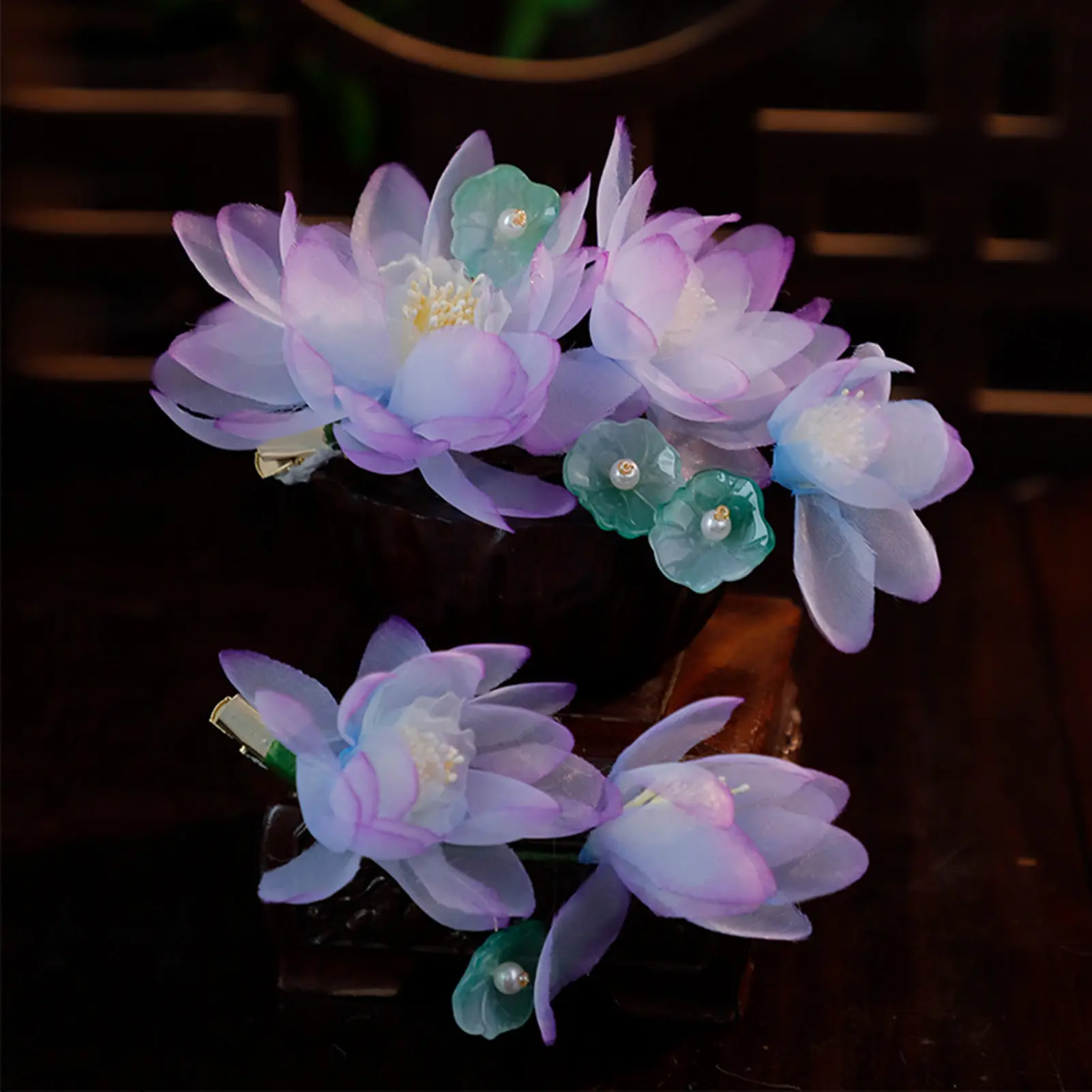 Chinese Style Gauze Flower Hair Clip Handmade Purple Chiffon Lotus Hair Clip For Women Elegant Exquisite Hanfu Hair Accessories