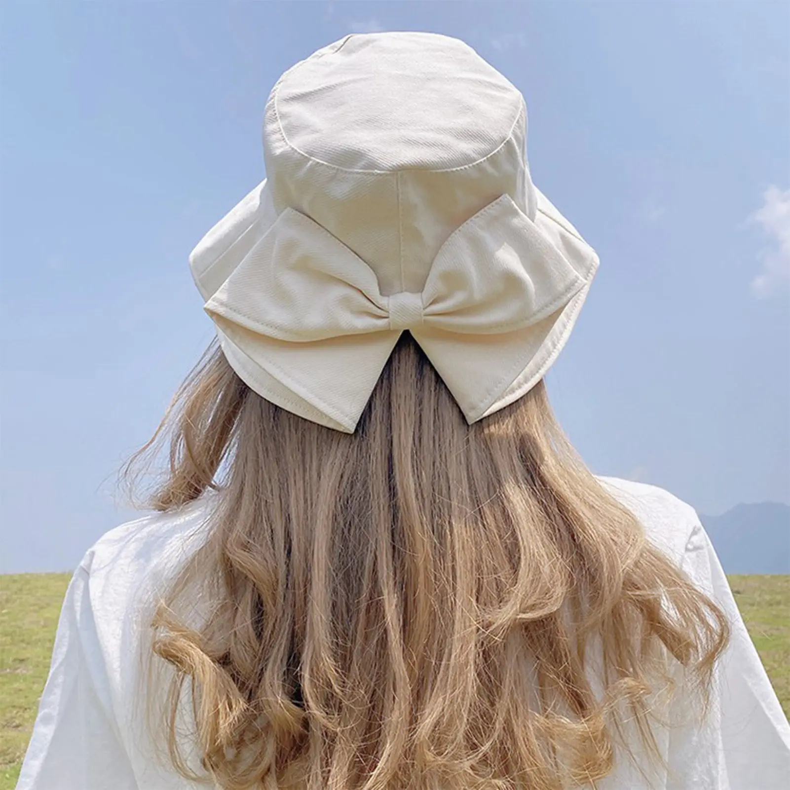 Summer Sun Hat For Women Elegant Large Bowknot Design Big Brimmed Fisherman's Hat Sweety Romantic Sunscreen Hat Girls Bucket Hat