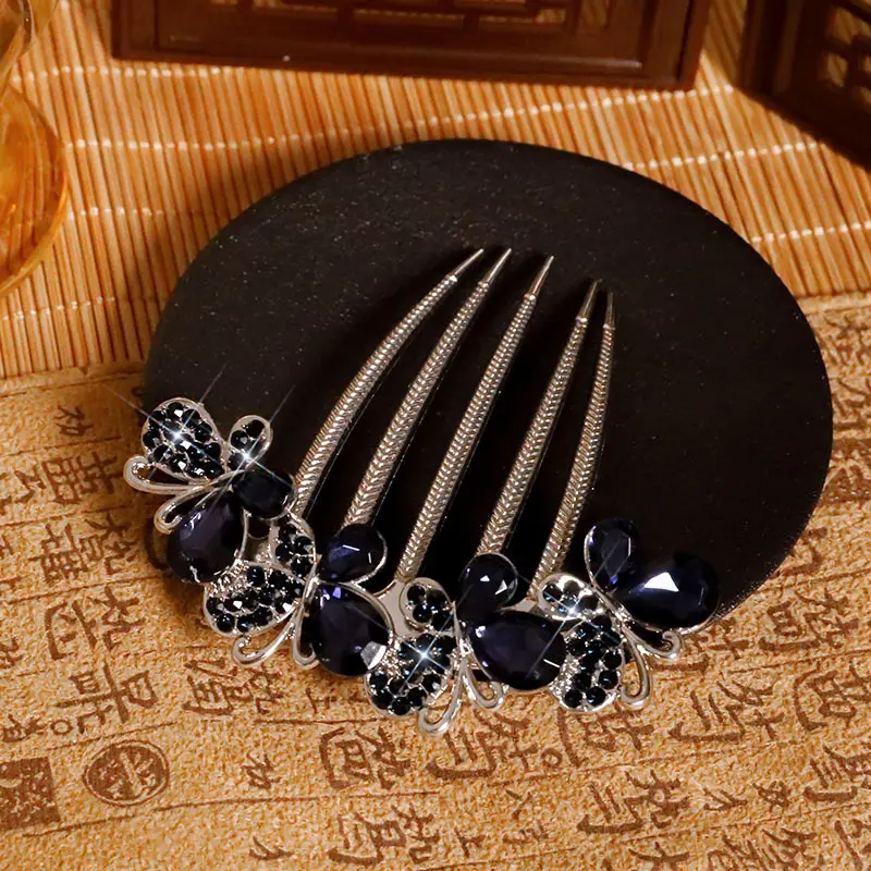 Elegant Glitter Pearl Hairpin For Women Exquisite Vintage Rhinestone Hair Comb Girls Dailylife Updo Meatball Head Hair Accessory