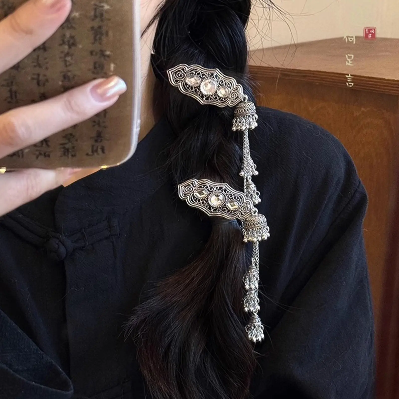 Ethnic Style Bell Hair Clip For Women Elegant Vintage Chinese Tassel Hair Clip Girls Trendy Turquoise Hair Clip Hair Accessories