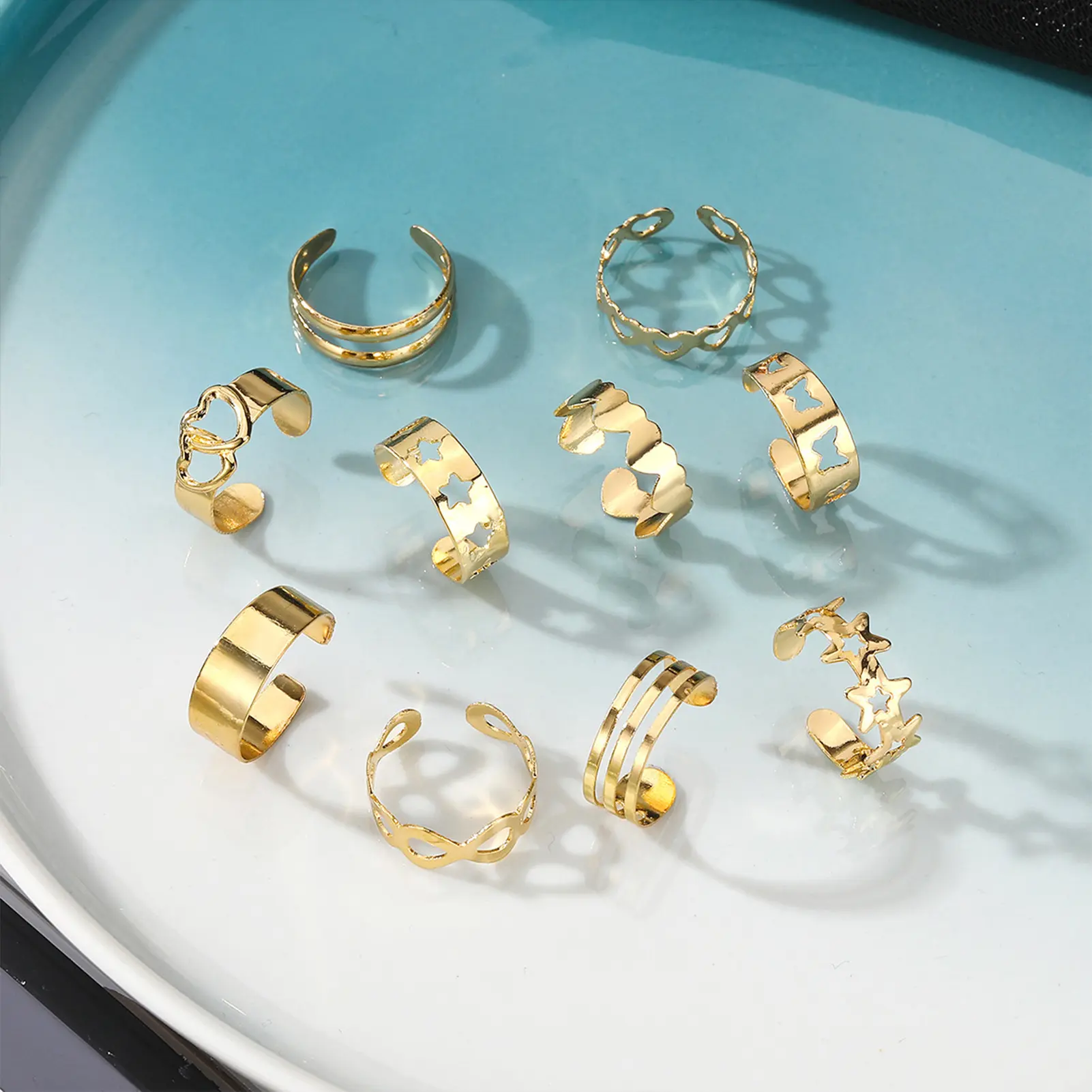 10pcs Trendy Foot Ring For Women Adjustable Star Heart Shaped Ring For Toes Summer Beach Seaside Toe Jewelry Accessories
