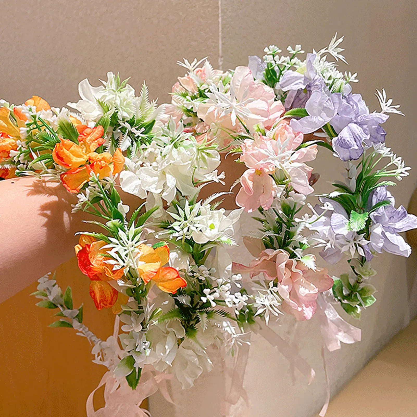 Boho Women's Flower Crown Forest Elf Fairy Floral Hair Hoop Handmade Simulation Ribbon Flower Headband Exquisite Hair Accessory