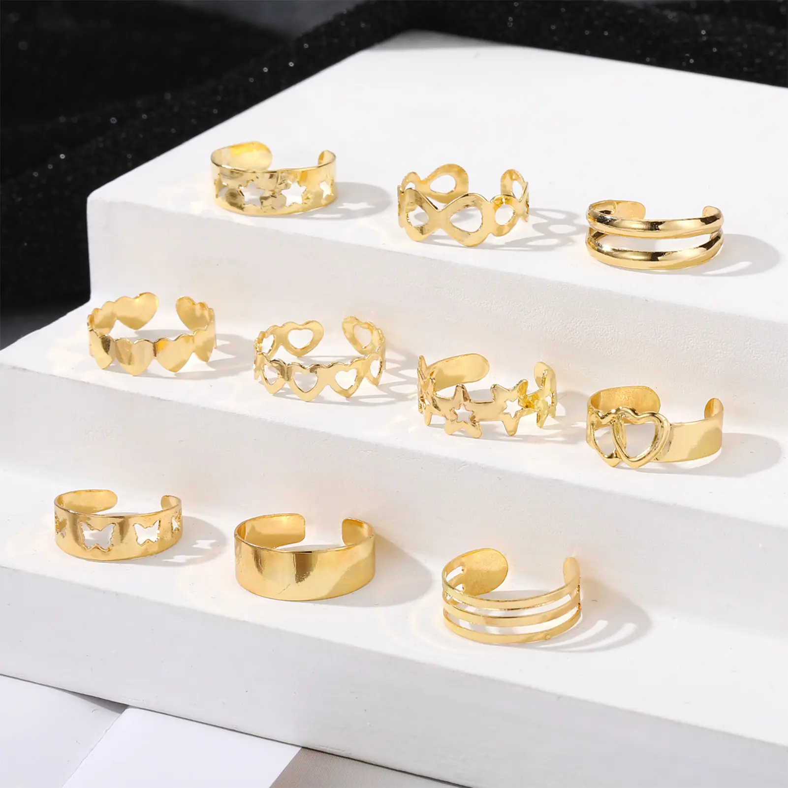 10pcs Trendy Foot Ring For Women Adjustable Star Heart Shaped Ring For Toes Summer Beach Seaside Toe Jewelry Accessories