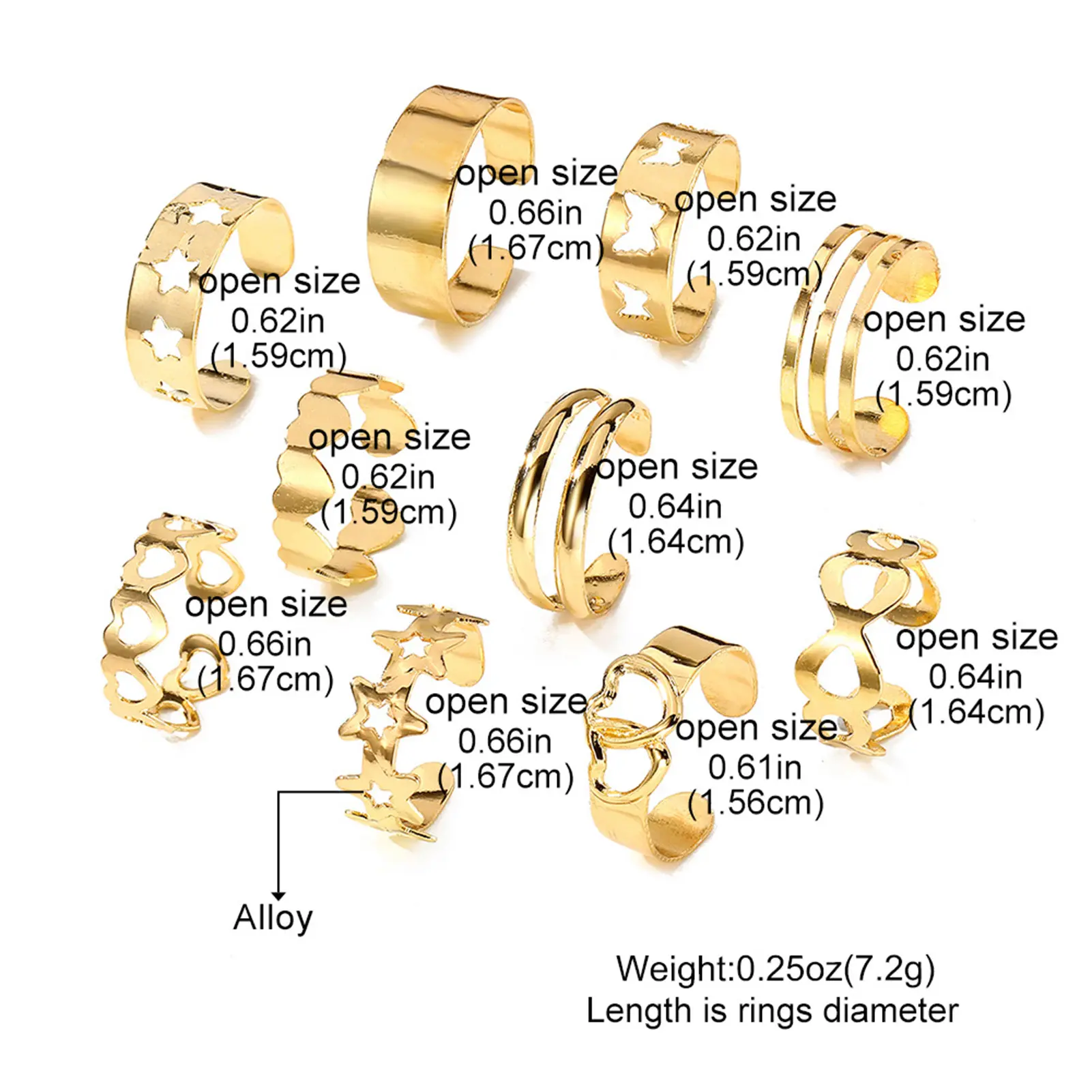 10pcs Trendy Foot Ring For Women Adjustable Star Heart Shaped Ring For Toes Summer Beach Seaside Toe Jewelry Accessories