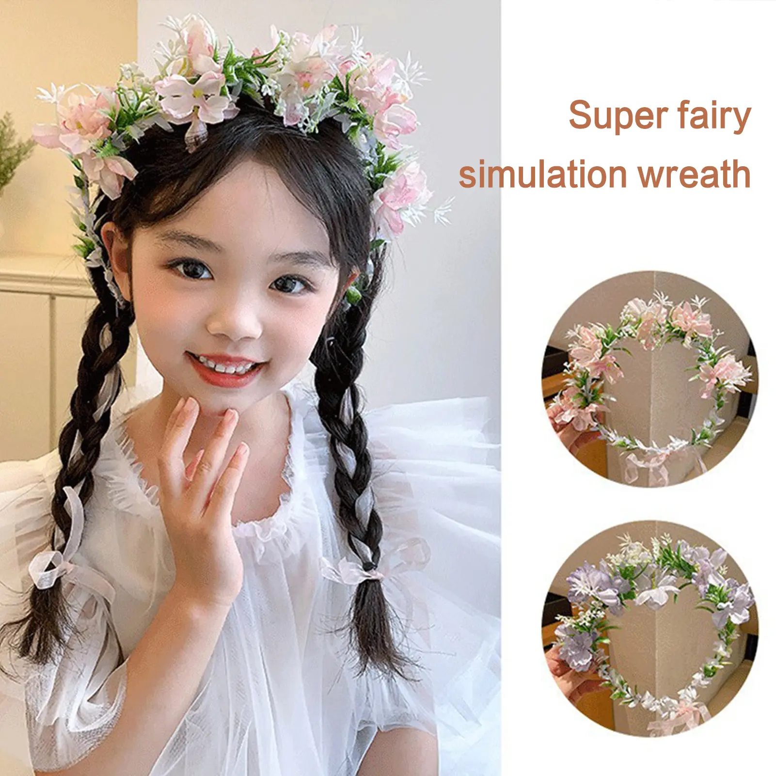 Boho Women's Flower Crown Forest Elf Fairy Floral Hair Hoop Handmade Simulation Ribbon Flower Headband Exquisite Hair Accessory