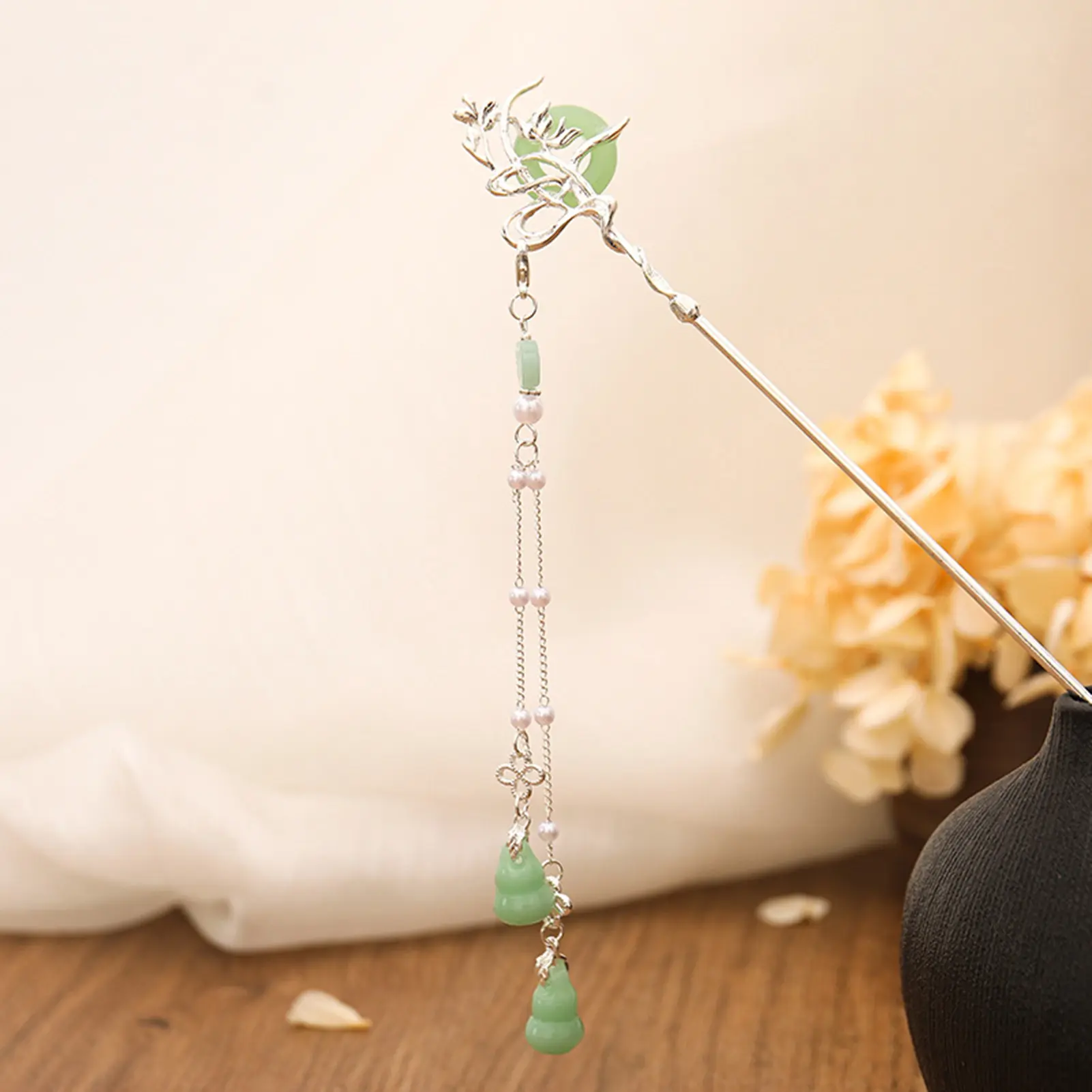 Chinese Style Glass Hairpin For Women Elegant Concentric Buckle Tassel Hair Stick Exquisite Metal Jewelry Hair Accessories 18cm