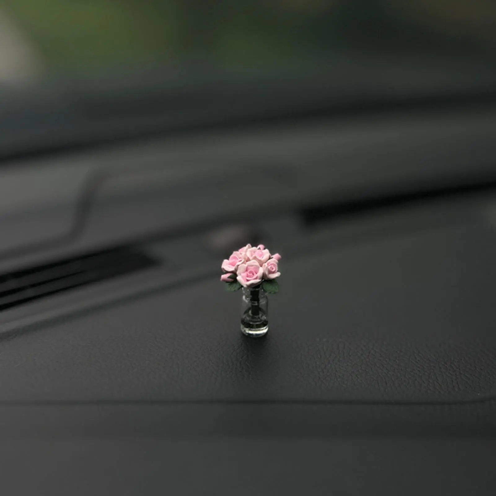 Car Decoration Ornaments Mini Glass Bottle Rose Ornament For Car Center Console Train Window Desk Dining Table Decoration Props
