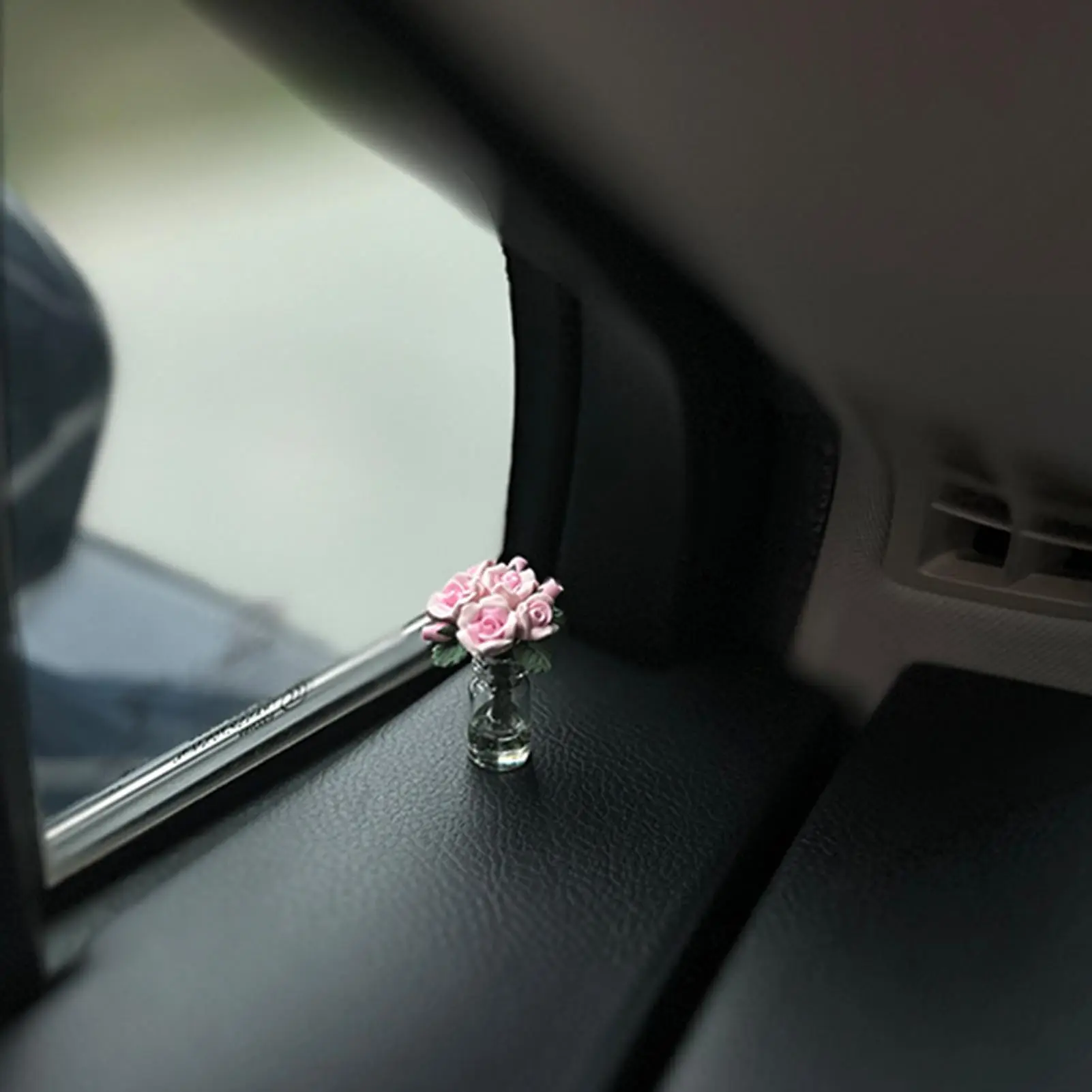 Car Decoration Ornaments Mini Glass Bottle Rose Ornament For Car Center Console Train Window Desk Dining Table Decoration Props