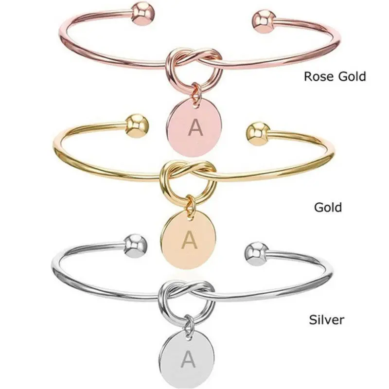 26 Letter Bracelet For Women Fashionable Geometric Knot Opening Bangle Minimalist OL Style Hand Jewelry Accessories Hand Chain