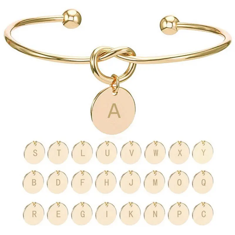 26 Letter Bracelet For Women Fashionable Geometric Knot Opening Bangle Minimalist OL Style Hand Jewelry Accessories Hand Chain