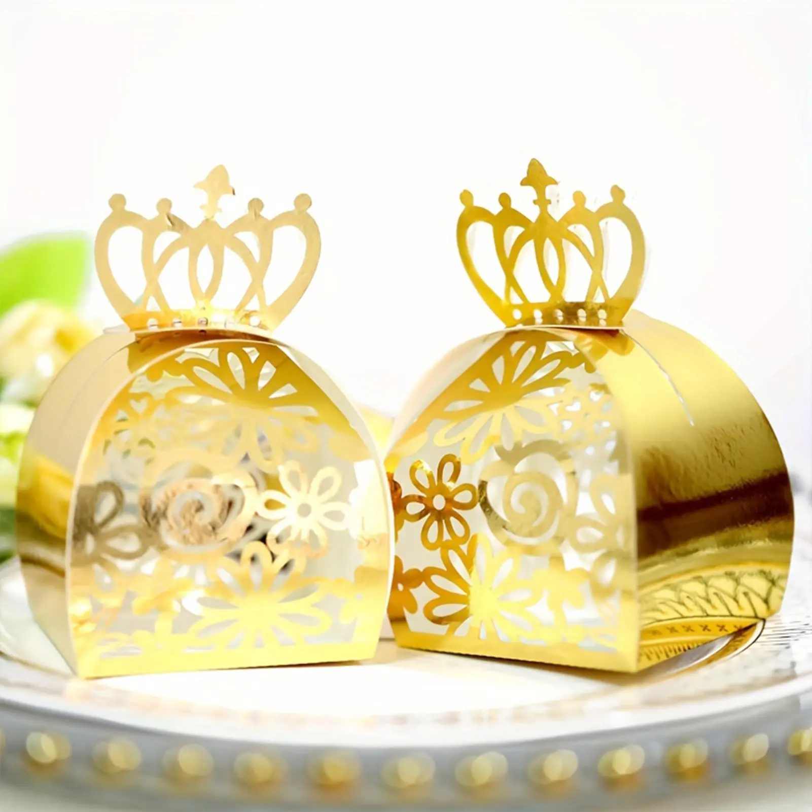 50pcs Candy Storage Boxes Hollow Crown Shaped Candy Box For Chocolate Dessert Cookies Biscuit Creative Wedding Party Gift Bag