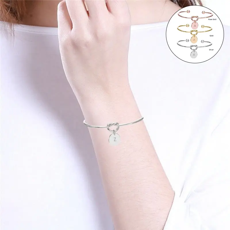 26 Letter Bracelet For Women Fashionable Geometric Knot Opening Bangle Minimalist OL Style Hand Jewelry Accessories Hand Chain