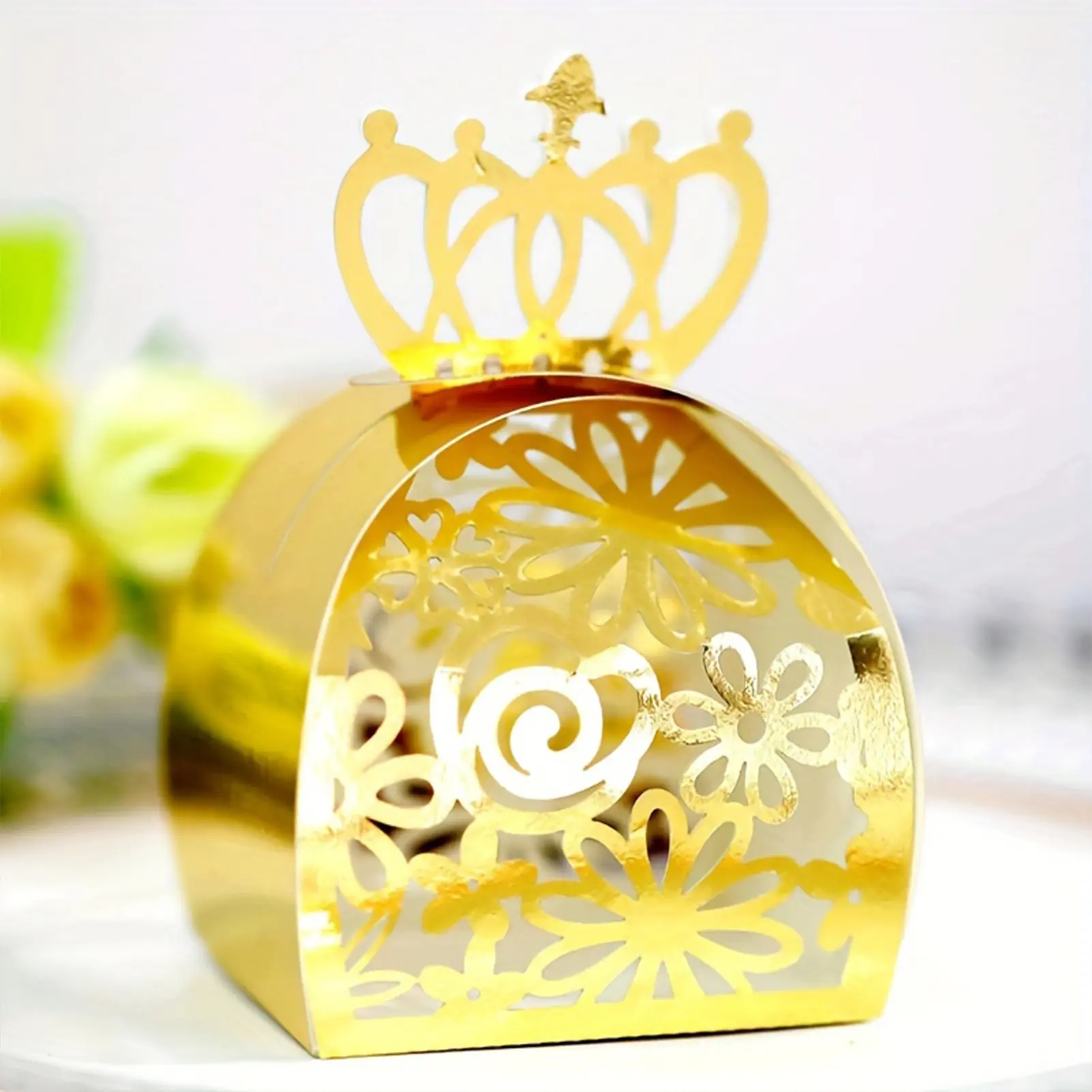 50pcs Candy Storage Boxes Hollow Crown Shaped Candy Box For Chocolate Dessert Cookies Biscuit Creative Wedding Party Gift Bag