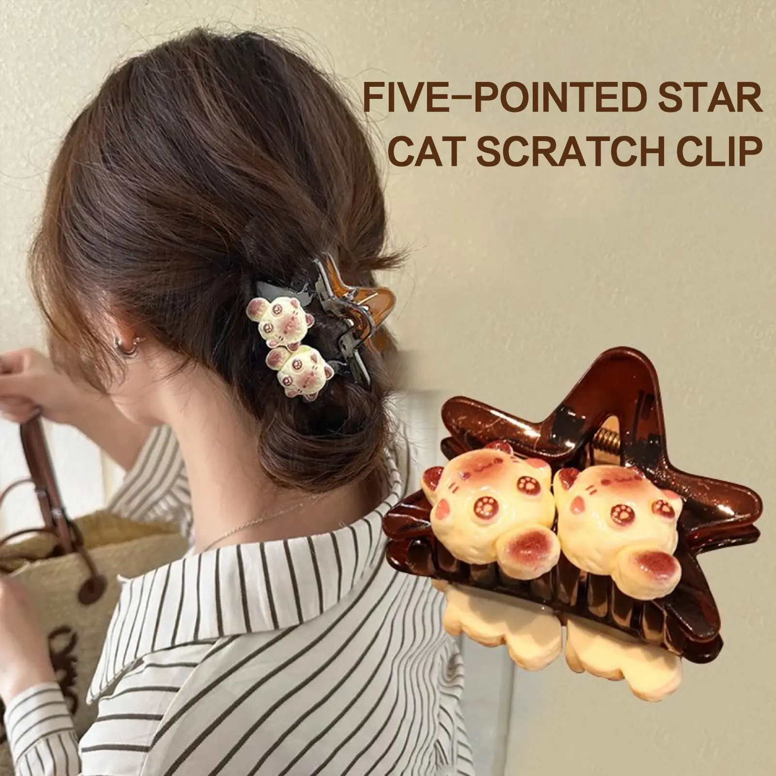 Cartoon Cat Hair Claw For Women Cute Transparent Pentagram Cat Shark Clip Creative Geometry Hair Gripper Girls Hair Accessories