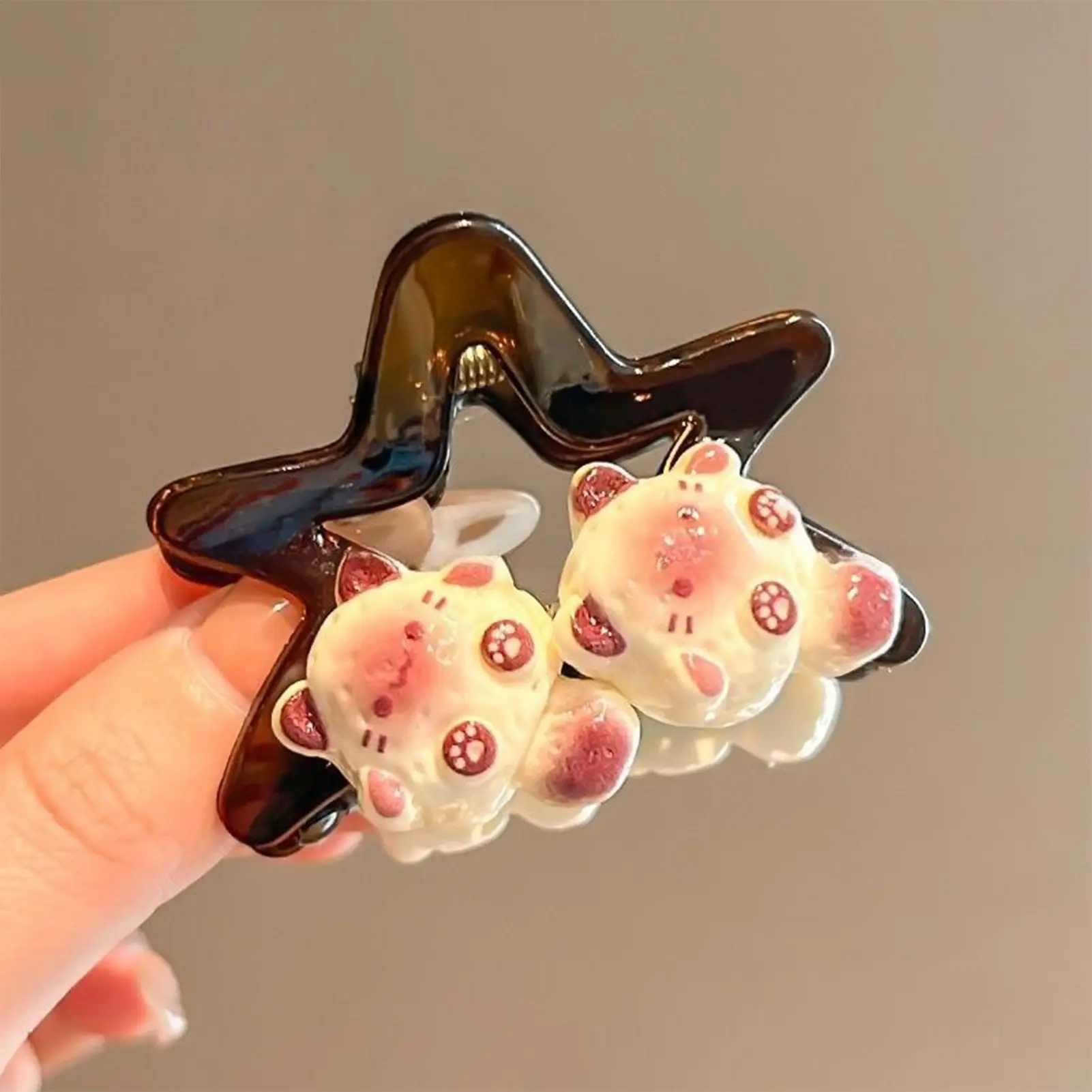 Cartoon Cat Hair Claw For Women Cute Transparent Pentagram Cat Shark Clip Creative Geometry Hair Gripper Girls Hair Accessories