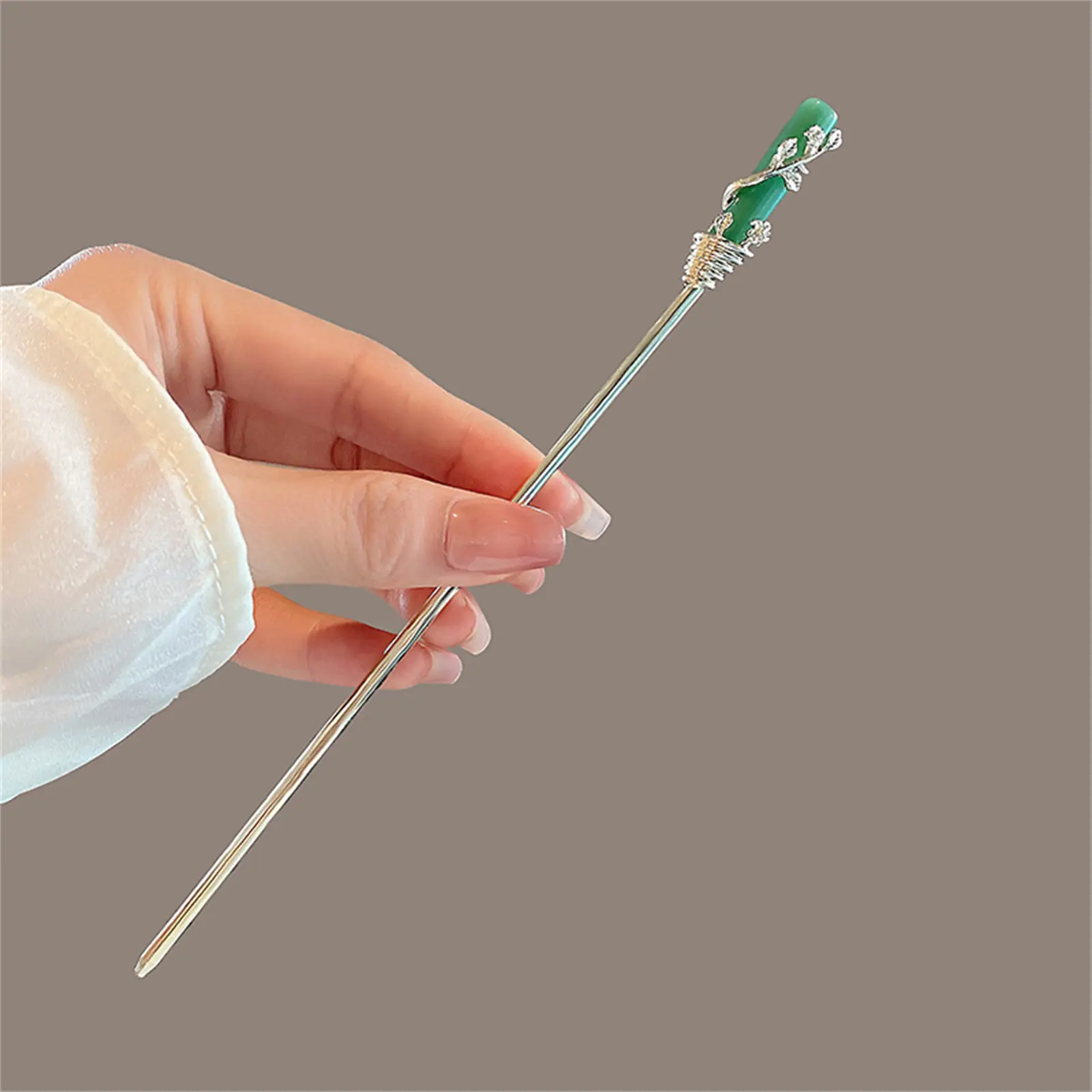 Chinese Style Vintage Hairpin Elegant Flower Vine Jade Stone Hair Stick Hanfu Cheongsam Evening Dress Hair Decor Accessories