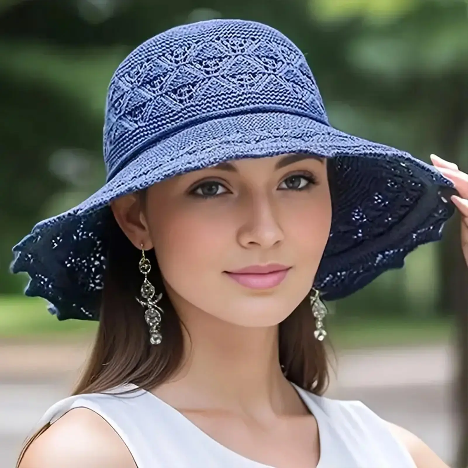 Fashionable Knitted Bow Sun Hat For Women Seaside Breathable Folding Wide Brimmed Hat Trendy Sweety Summer Sun Hat Bucket Caps