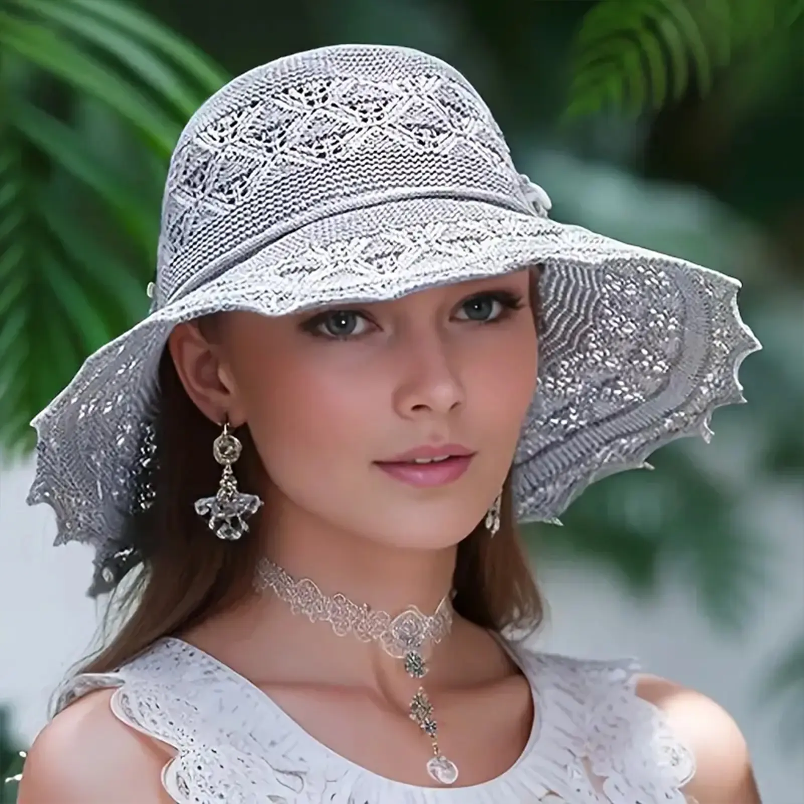 Fashionable Knitted Bow Sun Hat For Women Seaside Breathable Folding Wide Brimmed Hat Trendy Sweety Summer Sun Hat Bucket Caps