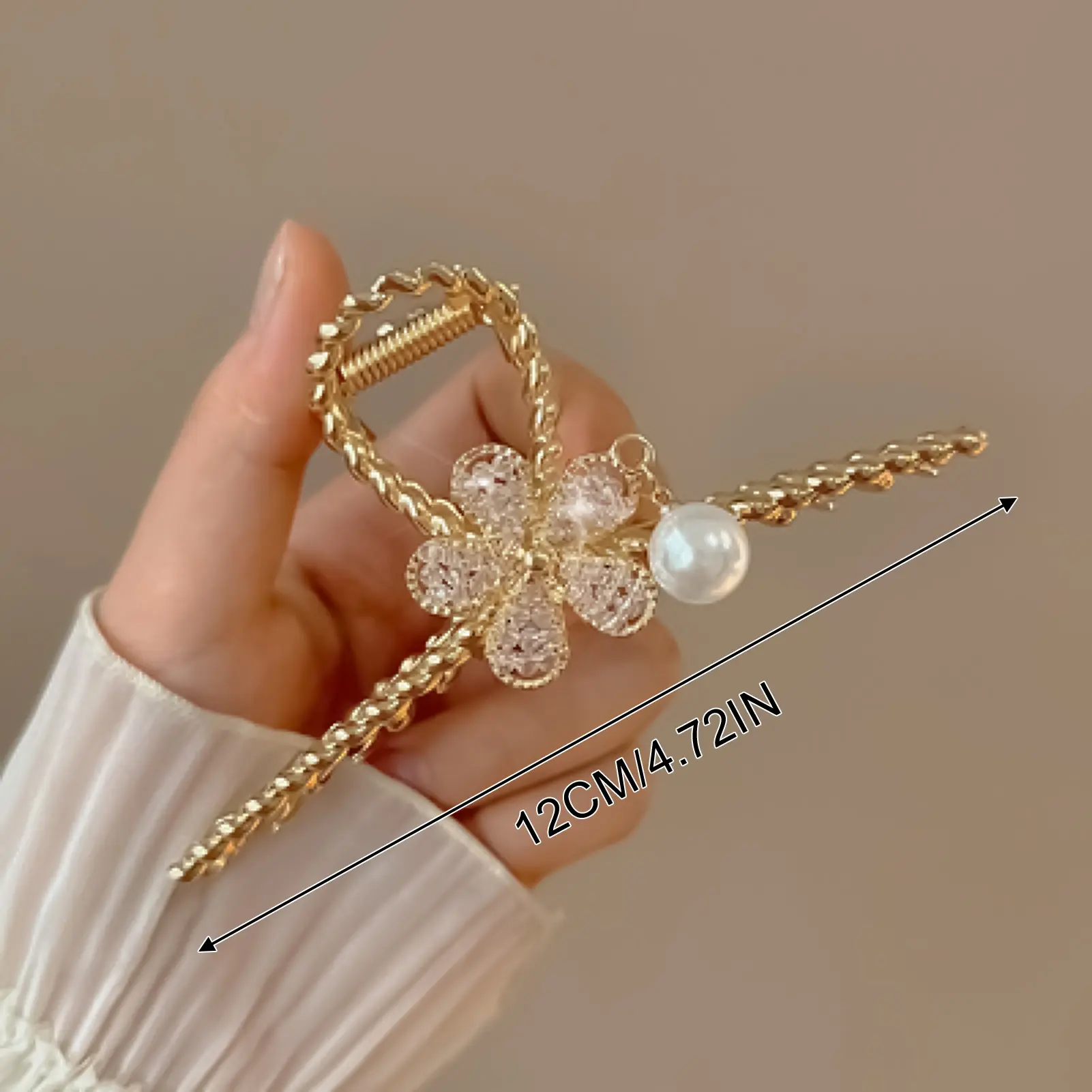 12cm Metal Flower Hair Claw Rhinestone Floral Pearl Shark Hair Gripper For Women Girls Summer Trendy Glitter Jewelry Hair Clip