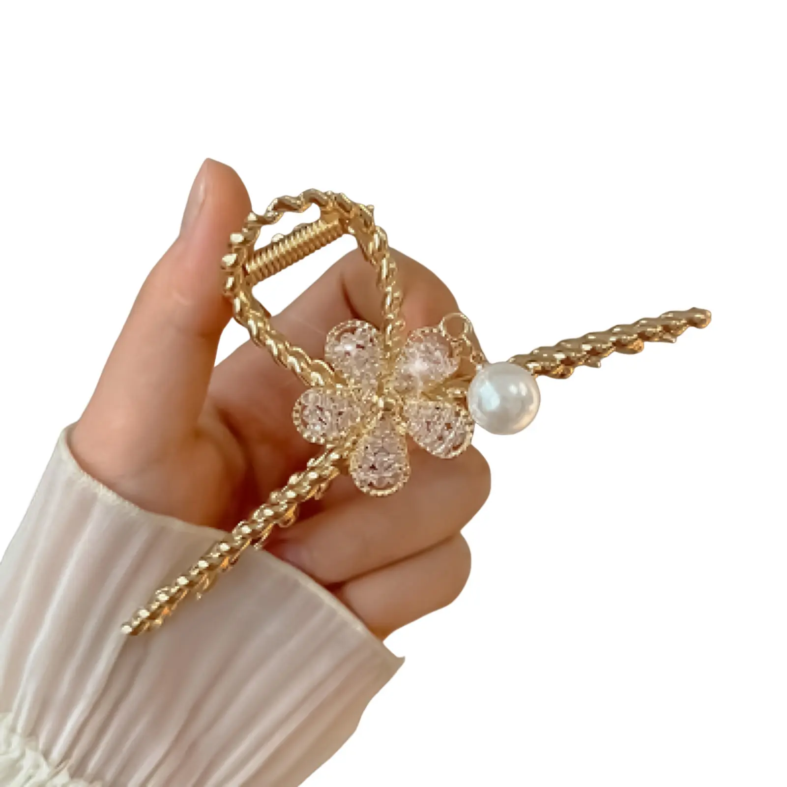12cm Metal Flower Hair Claw Rhinestone Floral Pearl Shark Hair Gripper For Women Girls Summer Trendy Glitter Jewelry Hair Clip