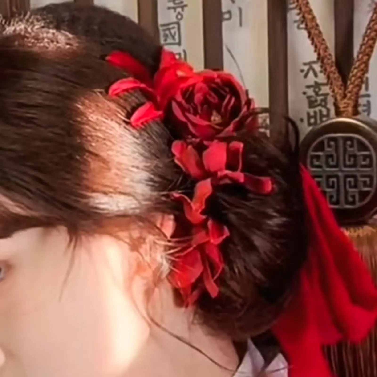 Vintage Red Flower Hairpin Handmade Gauze Peony Side Barrettes For Women Elegant Luxury Wedding Flower Hair Accessories Hair Pin