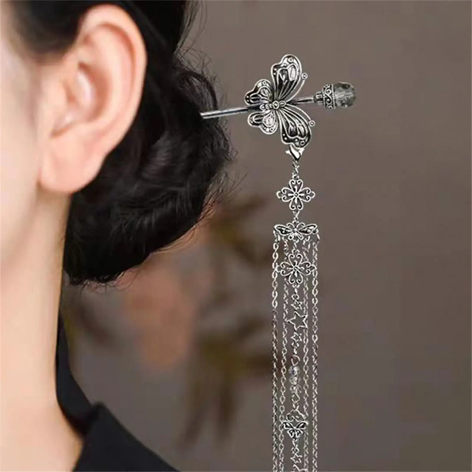 Neo Chinese Style Hairpin For Women Elegant Butterfly Tassel Hair Stick Vintage Reluster Metal Hairpin Dress Hair Accessories