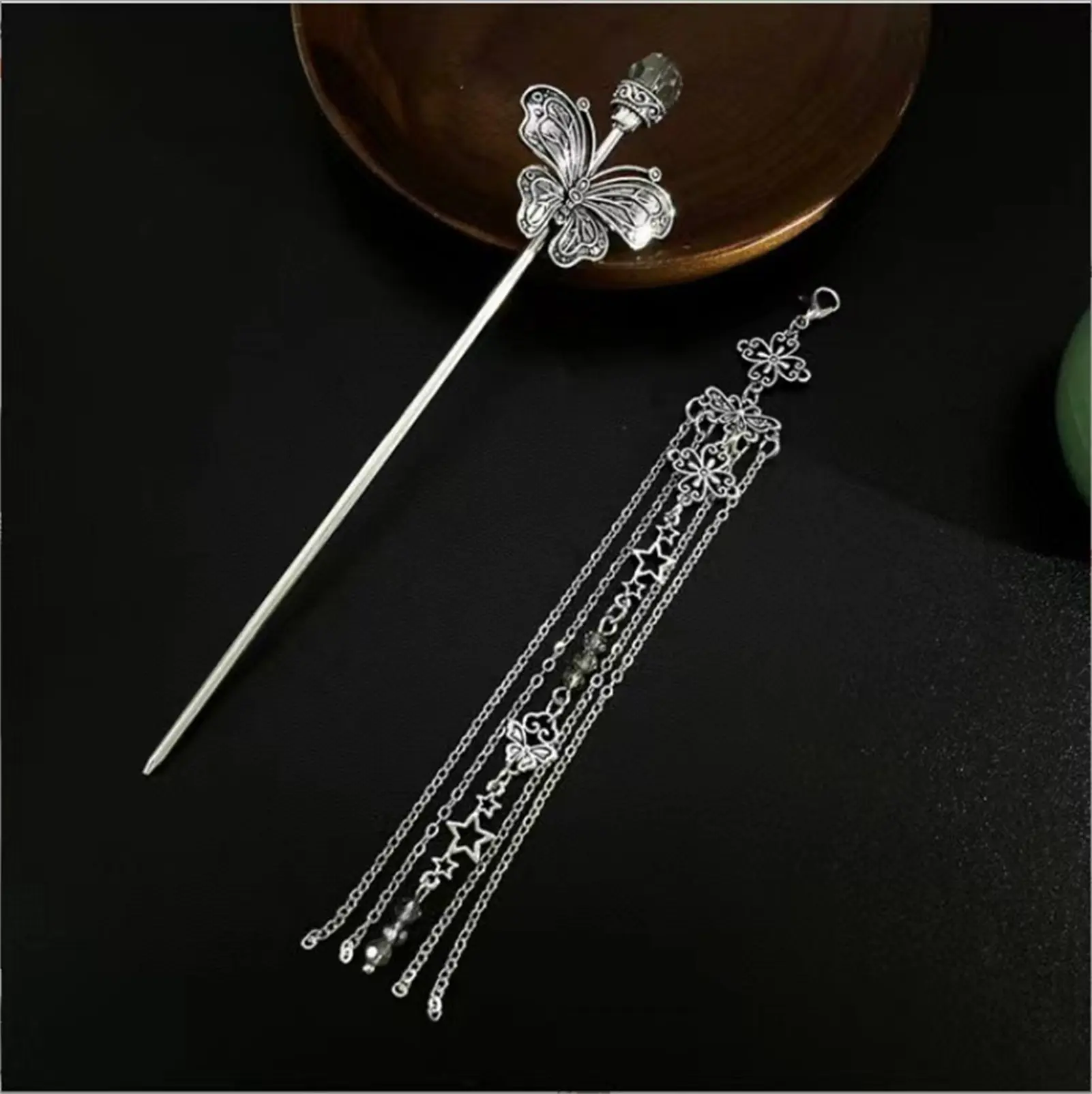 Neo Chinese Style Hairpin For Women Elegant Butterfly Tassel Hair Stick Vintage Reluster Metal Hairpin Dress Hair Accessories