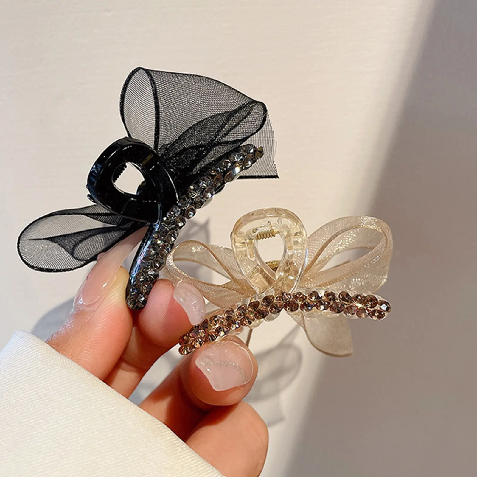 Sweety Bowknot Hair Claw For Women Korean Style Gauze Bow Hair Clip Girls Trendy Rhinestone Hairpin Jewelry Hair Accessories