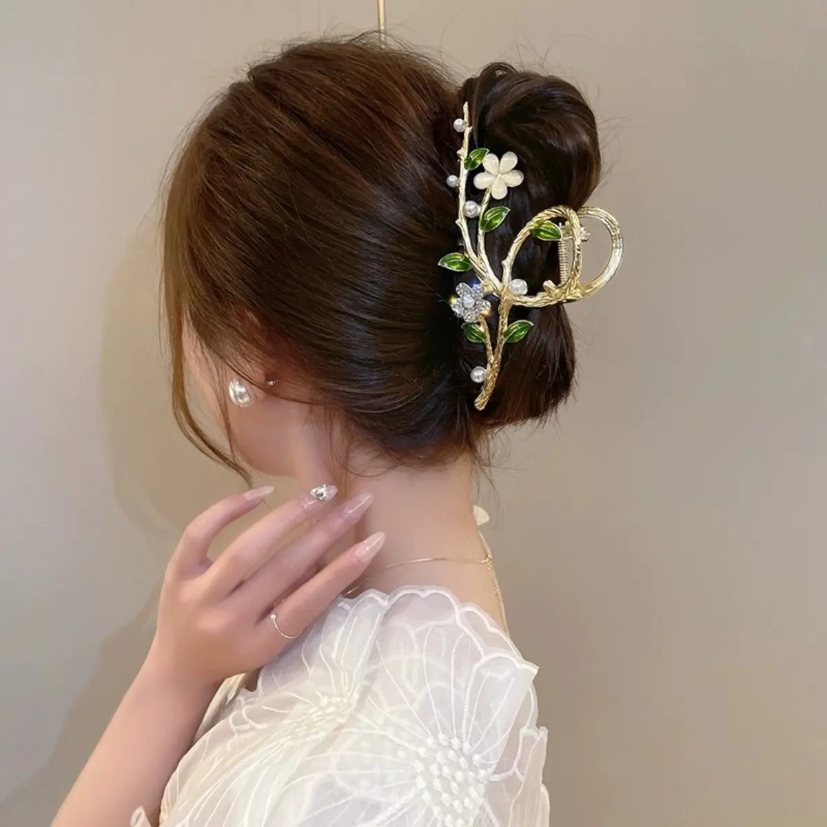 11/13cm Flower Hair Claw Little Fresh Country Style Metal Flower Shark Gripper Sweety Romantic Glitter Hair Accessories Hairpin