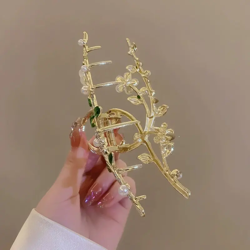 11/13cm Flower Hair Claw Little Fresh Country Style Metal Flower Shark Gripper Sweety Romantic Glitter Hair Accessories Hairpin