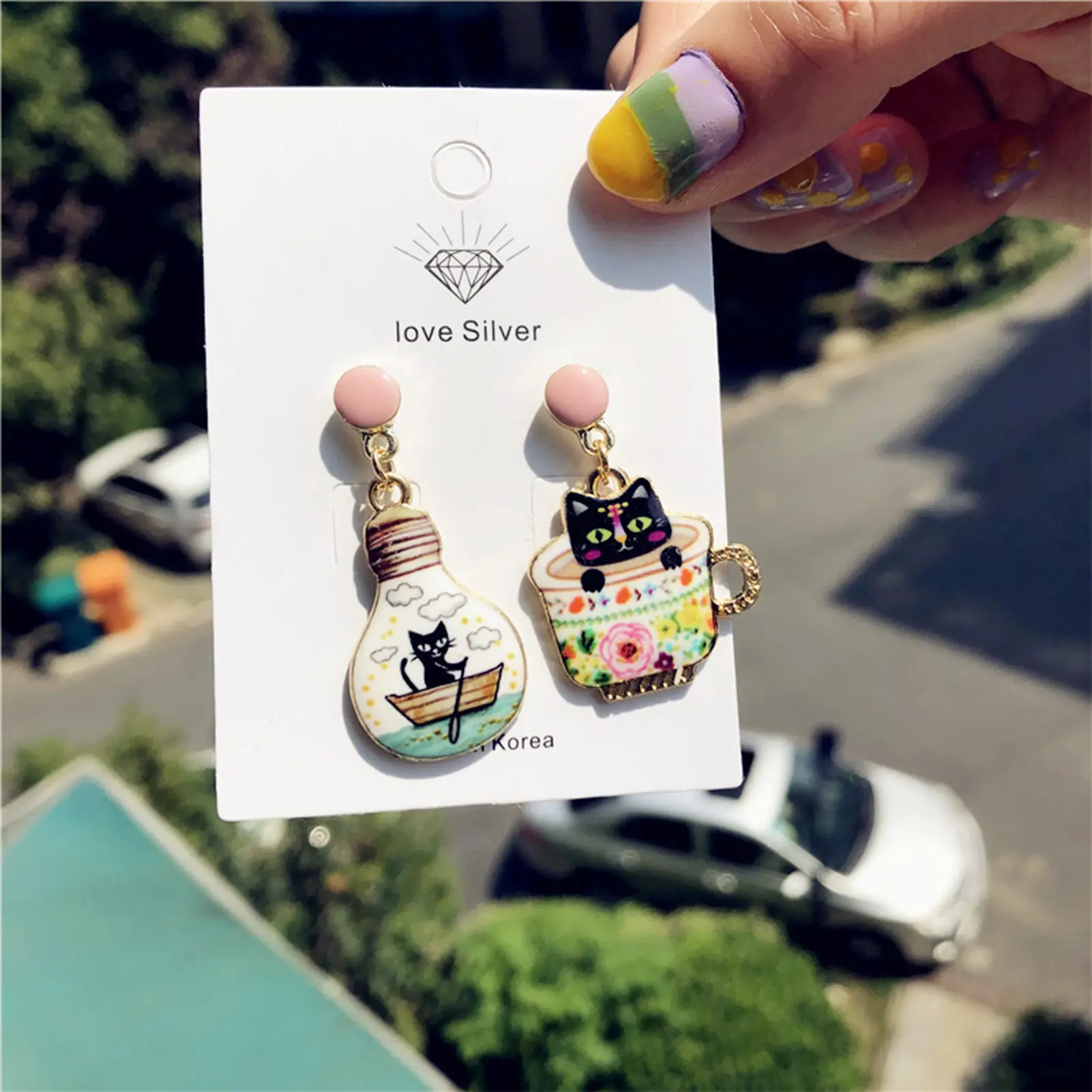 Cartoon Animal Earring For Women Cute Teacup Cat Drip Oil Dangle Earring Girls Fashionable Ear Ring Jewelry Ear Accessories