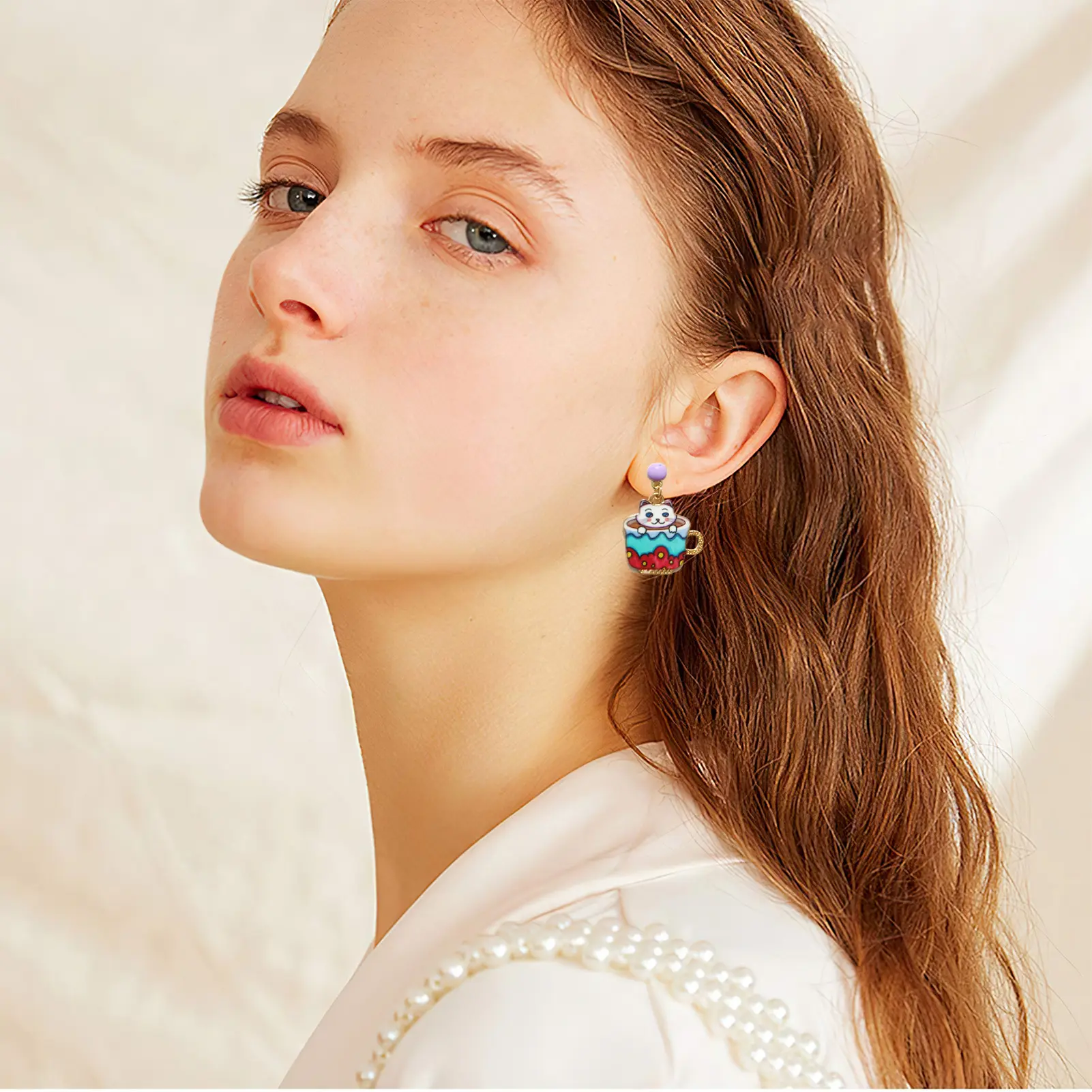Cartoon Animal Earring For Women Cute Teacup Cat Drip Oil Dangle Earring Girls Fashionable Ear Ring Jewelry Ear Accessories