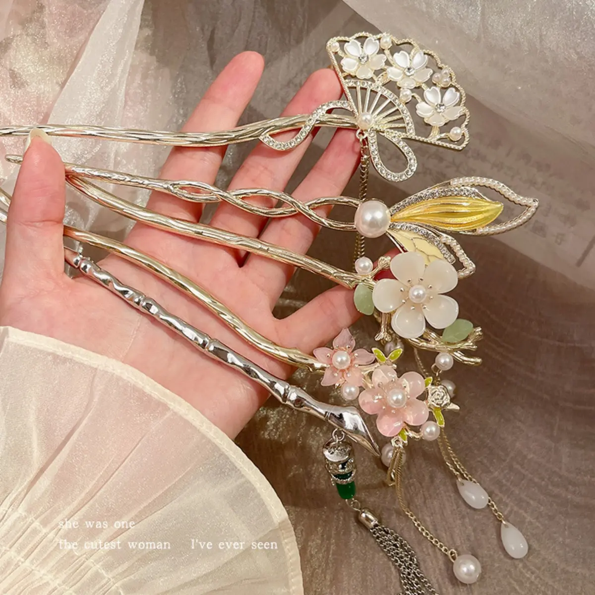 Elegant Flower Tassel Hairpin For Women Exquisite Neo-chinese Style Metal Hair Stick Girls Fashion Jewelry Hair Accessories