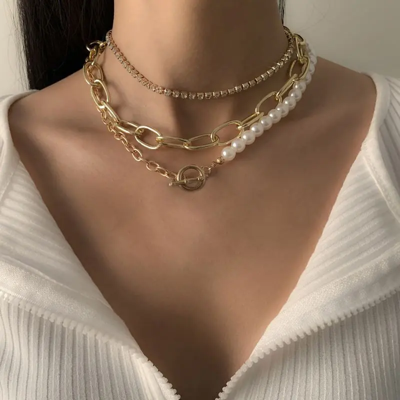 2/3/4pcs/set Stacked Necklace For Women Fashionable Trendy Metal Alloy Neck Chain Light Luxury Clavicle Chain Jewelry Neck Chain