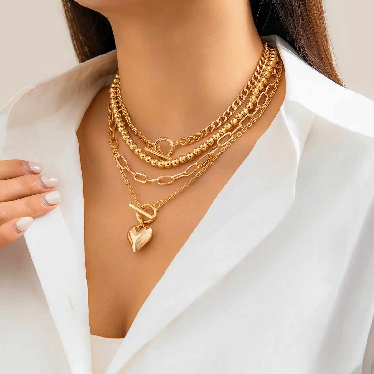 2/3/4pcs/set Stacked Necklace For Women Fashionable Trendy Metal Alloy Neck Chain Light Luxury Clavicle Chain Jewelry Neck Chain