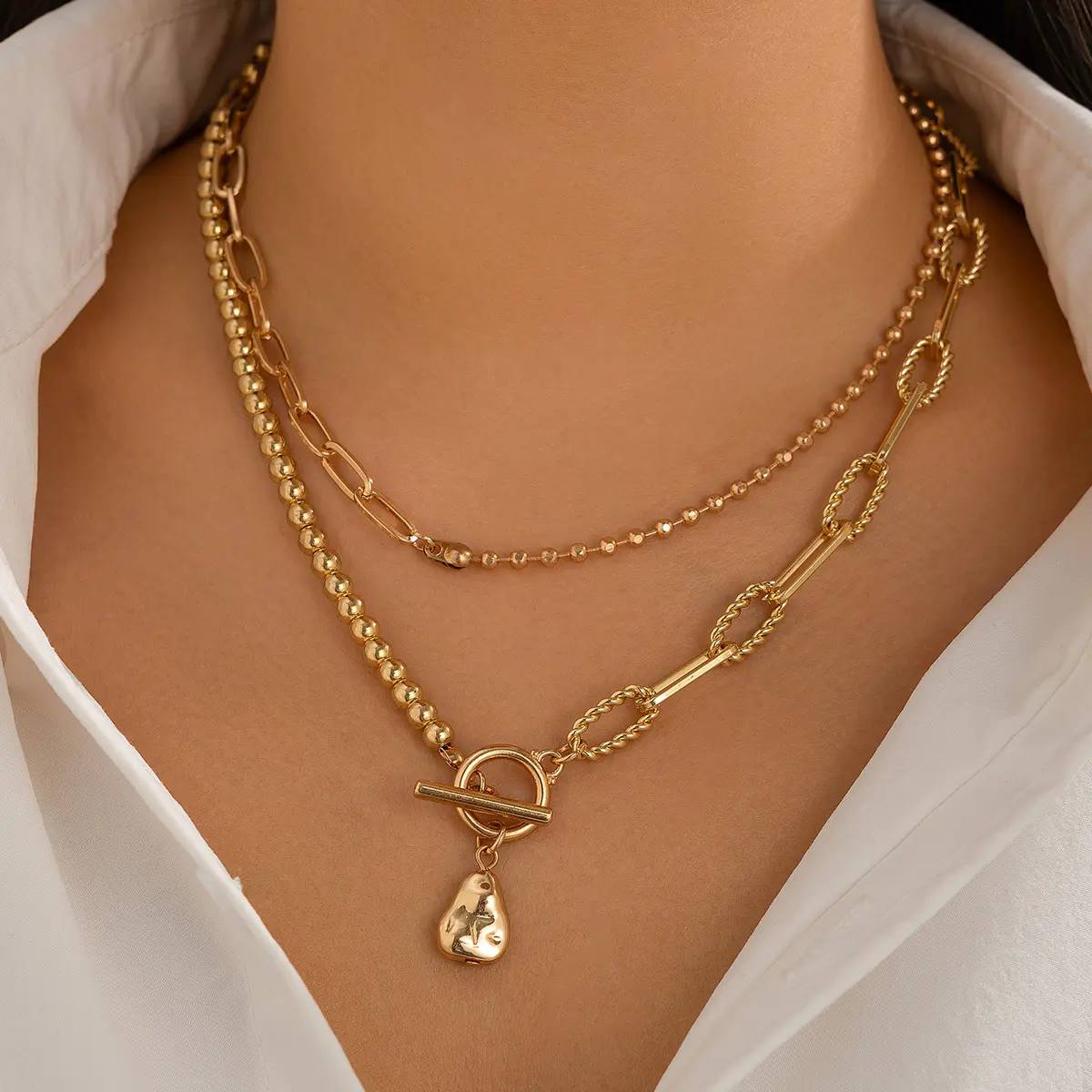 2/3/4pcs/set Stacked Necklace For Women Fashionable Trendy Metal Alloy Neck Chain Light Luxury Clavicle Chain Jewelry Neck Chain